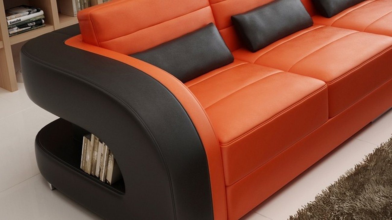 JVmoebel Ecksofa, Garnitur Wohnlandschaft L-Form Neu Designer Ecksofa + Hocker Orange