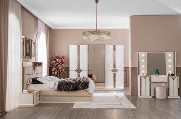 JVmoebel Schlafzimmer-Set Luxus Schlafzimmer Set Bett 2x Nachttische, (4-St., Bett + 2x Nachttische + Schminktisch mit Spiegel), Stauraum