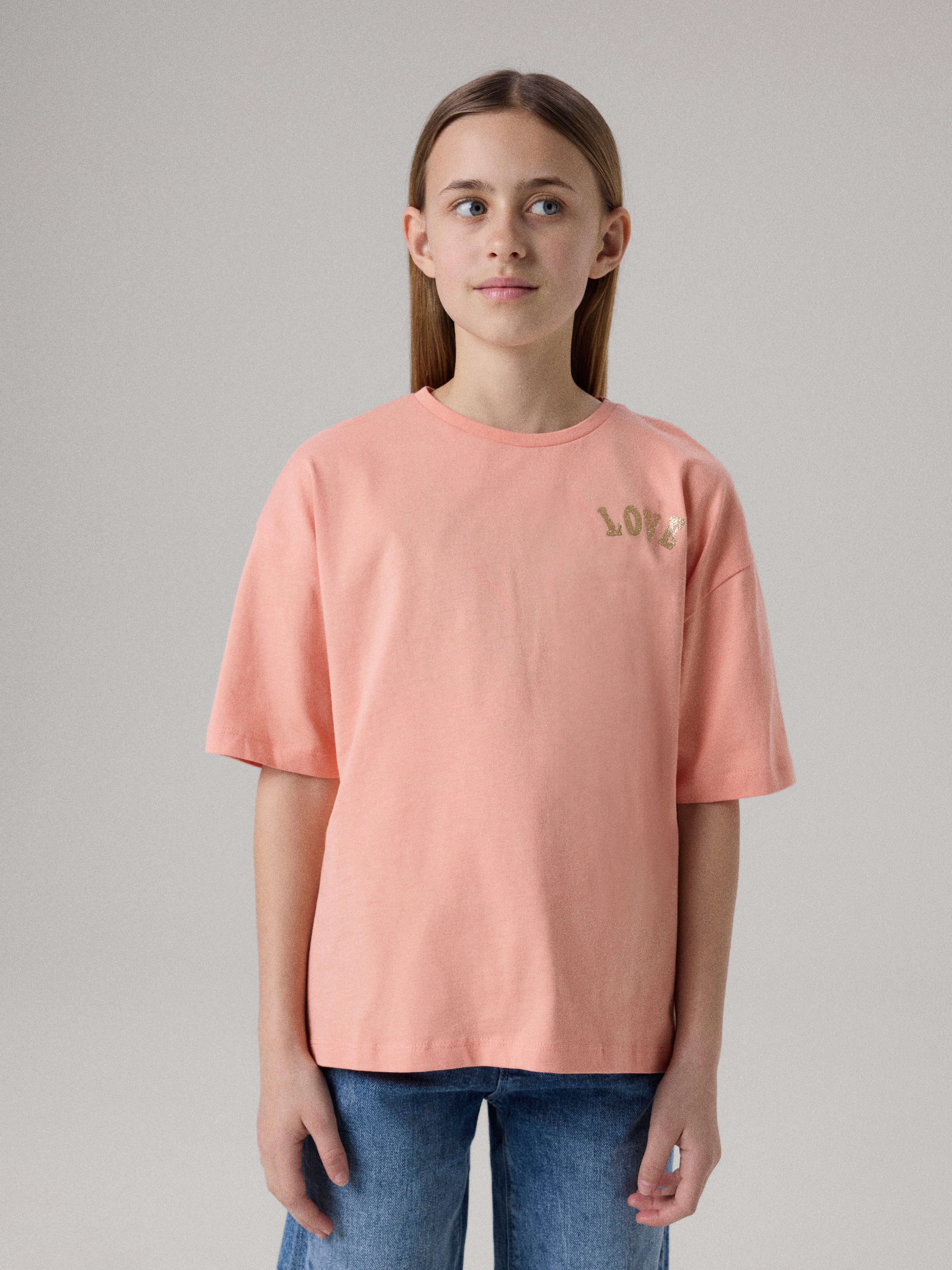 Name It Kurzarmshirt NKFKALI SS RLX TOP PS NOOS Baumwolle, mit Rückenprint und Glitzer