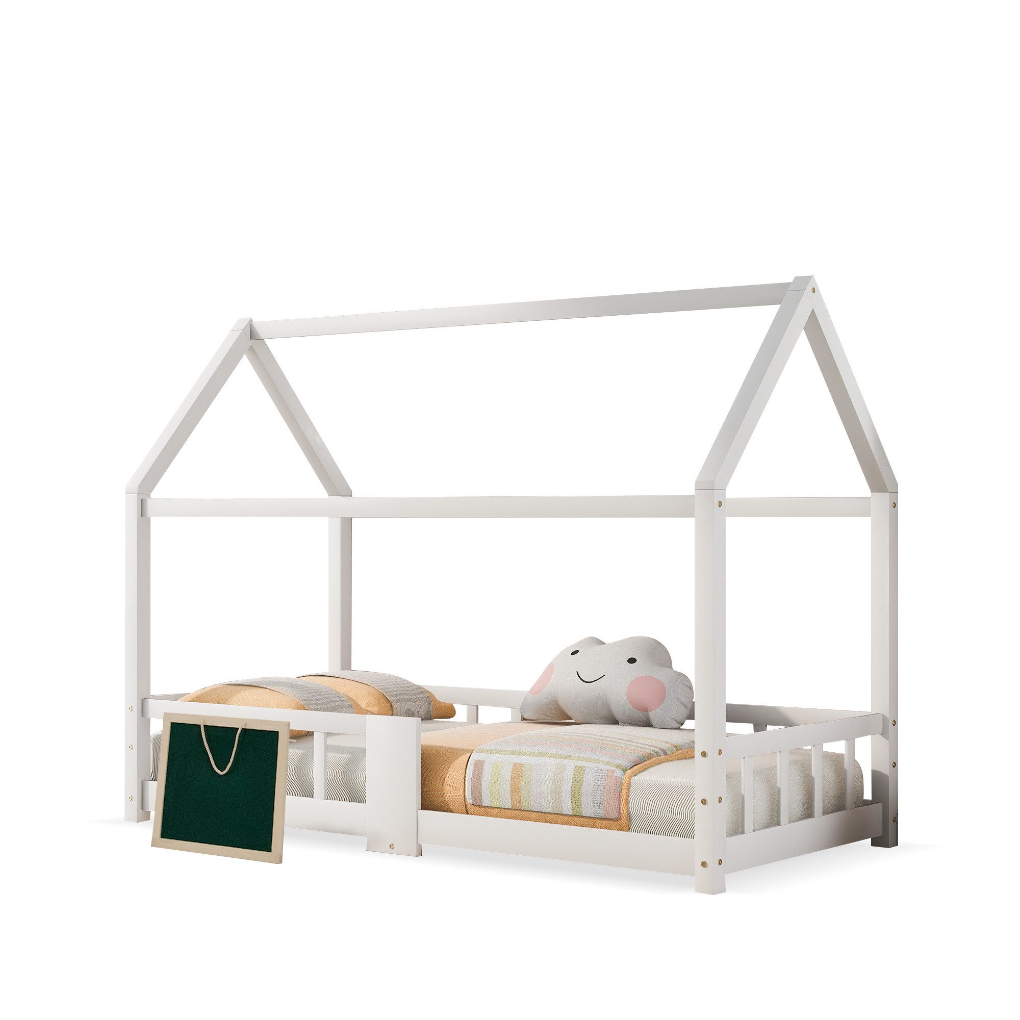 HAUSS SPOLE Kinderbett Kinderbett Hausbett mit Schornstein Bodenbett Bettgestell (Massivholz Bett ohne Matratze), modernes Design