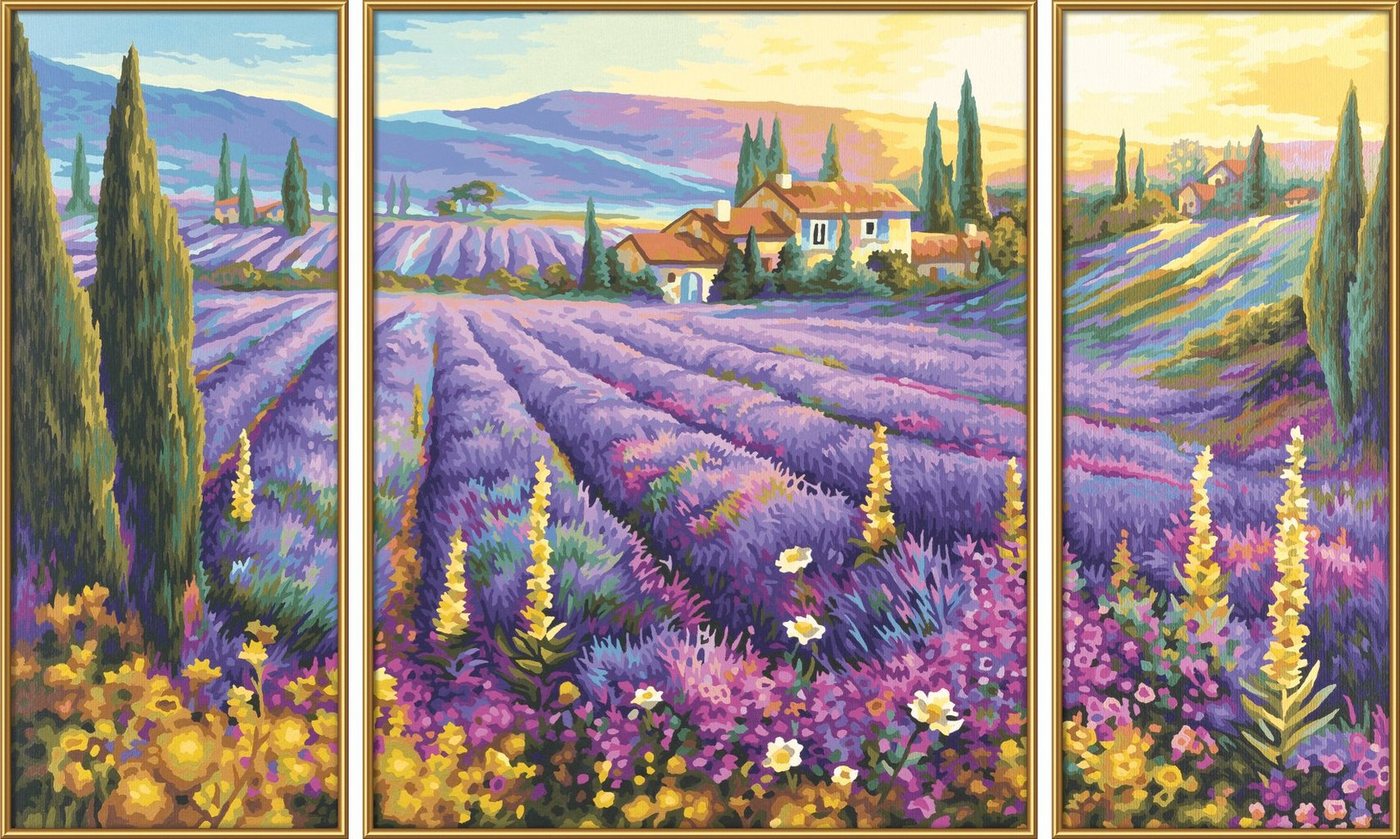 Thumbnail - Schipper Malen nach Zahlen Meisterklasse Triptychon - Lavendelfelder, Made in Germany