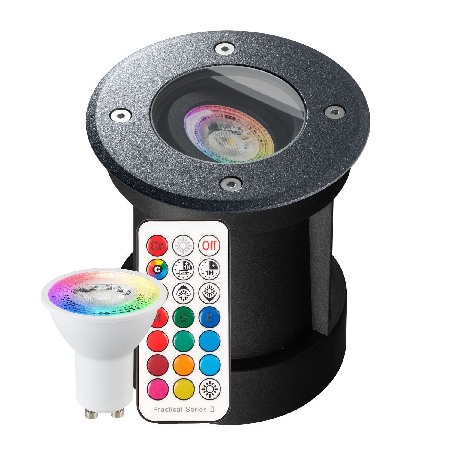 LEDANDO Set Eisenglimmer - Bodeneinbaustrahler LED RGB mit Einbaustrahler grau LED Fernbedienung