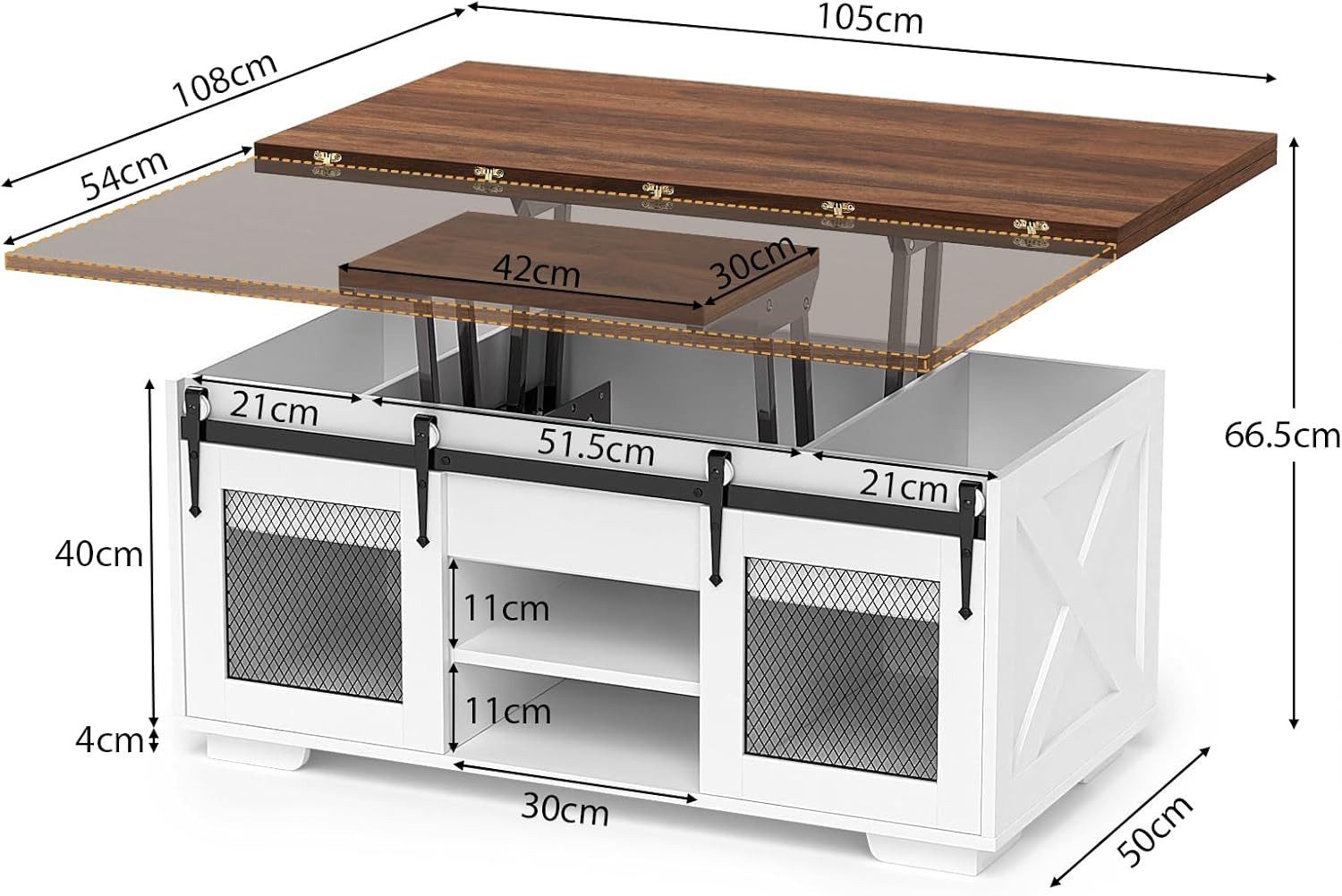 VOWNER Couchtisch 3-in-1-Multifunktions-Wohnzimmertisch, höhenverstellbar, günstig online kaufen