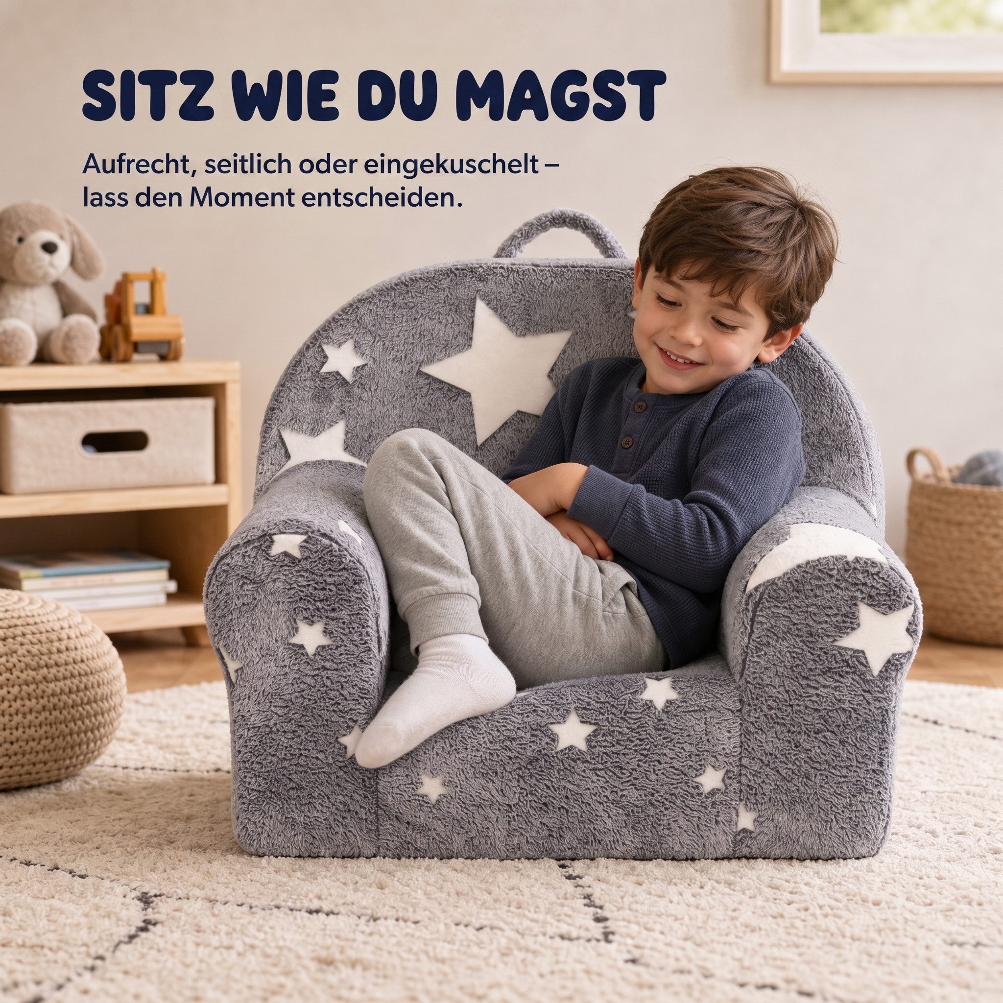 Jiexi Kindersofa Kindersessel Leuchtet im Dunkeln mit Sternen Plüsch Kindersofa – Bild 4 von 5