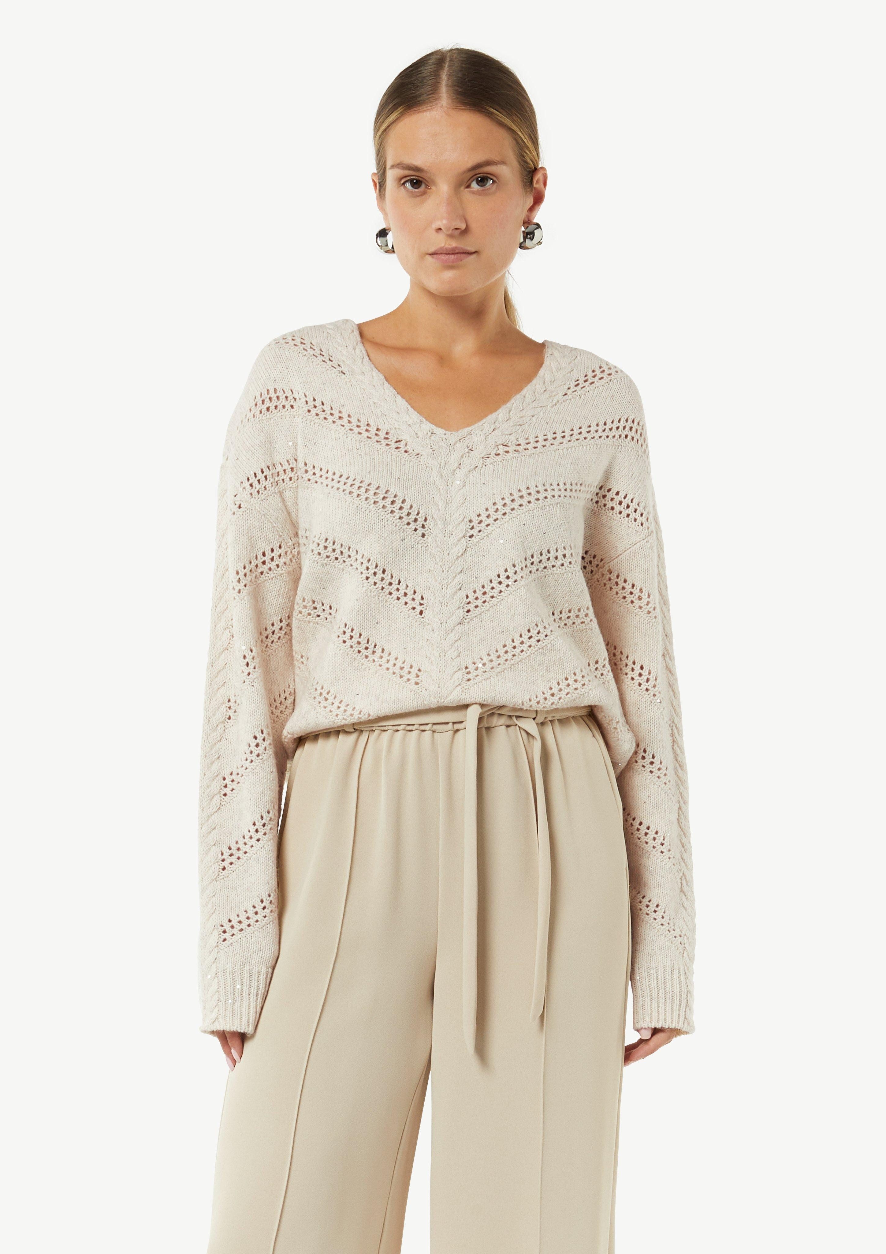 Langarmshirt Strickpullover mit zarten Pailletten