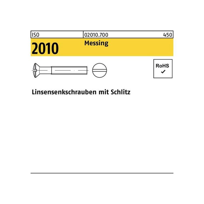 Senkschraube Linsensenkschraube ISO 2010 m.Schlitz M 3 x 5 Messing