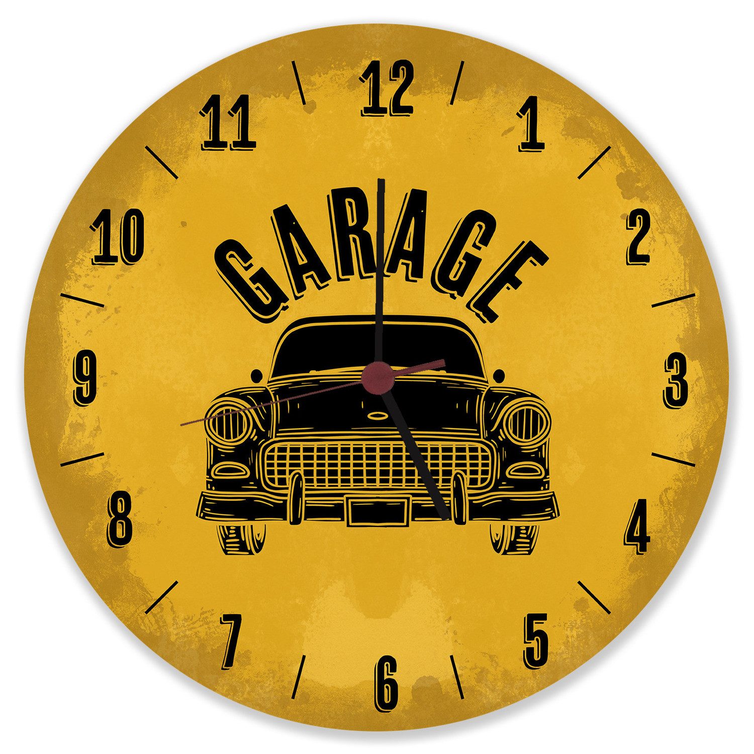 speecheese Wanduhr Garage Auto Wanduhr aus Alu in gelb
