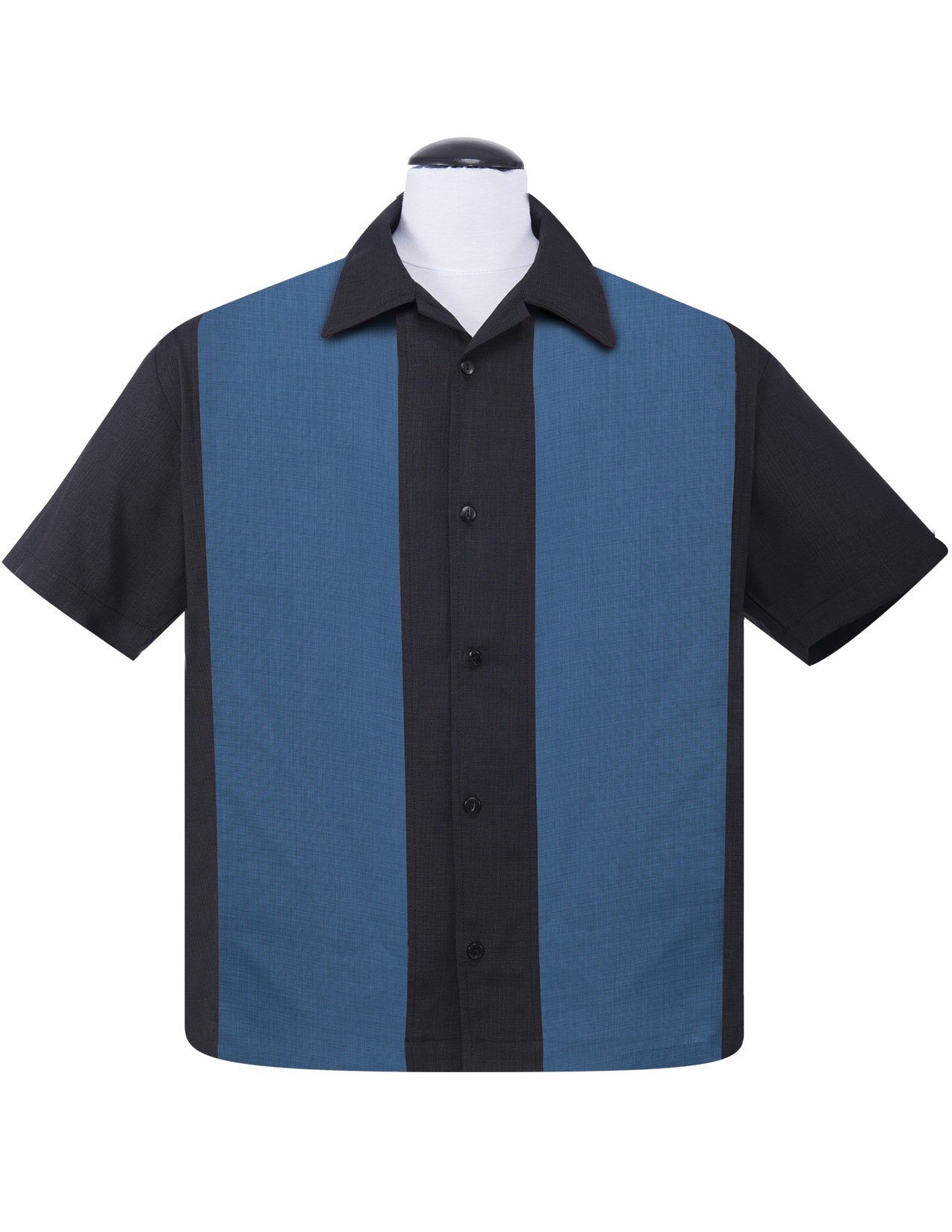 Steady Clothing Kurzarmhemd Pop Check Double Panel Blau Retro Vintage Bowling Shirt