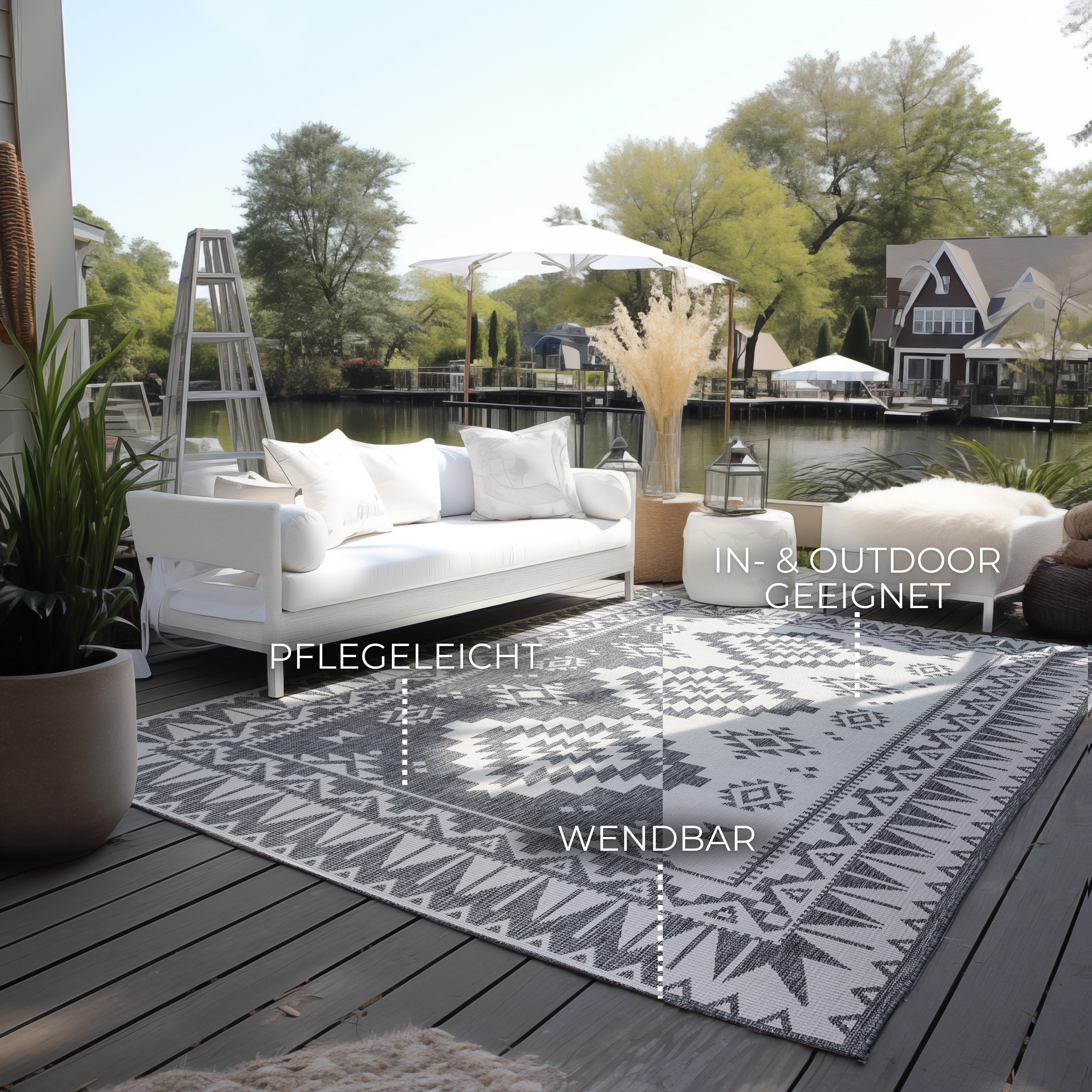 ELLE DECORATION Teppich Dynamic, Wendeteppich, rechteckig, Höhe: 5 mm, Flachgewebe, In-& Outdoor, Modern, wendbar, Balkon, Wohnzimmer, Außen