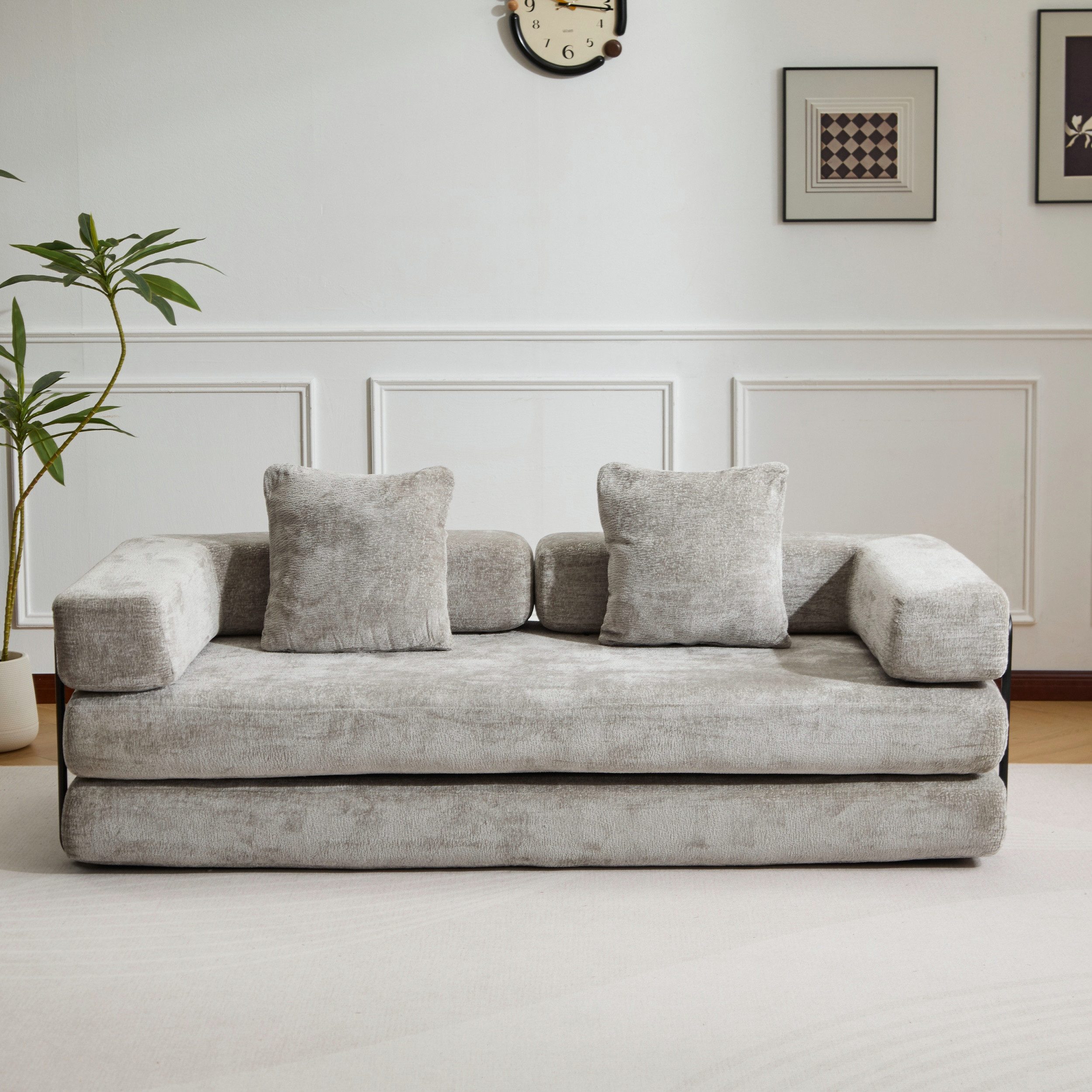 Vankel Loungesofa Klappbares 3-Sitzer Sofa Bett Queensize aus Chenille, 4-in-1 Klappsofa zu Queensize-Bett,platzsparend für Wohnung & Büro.