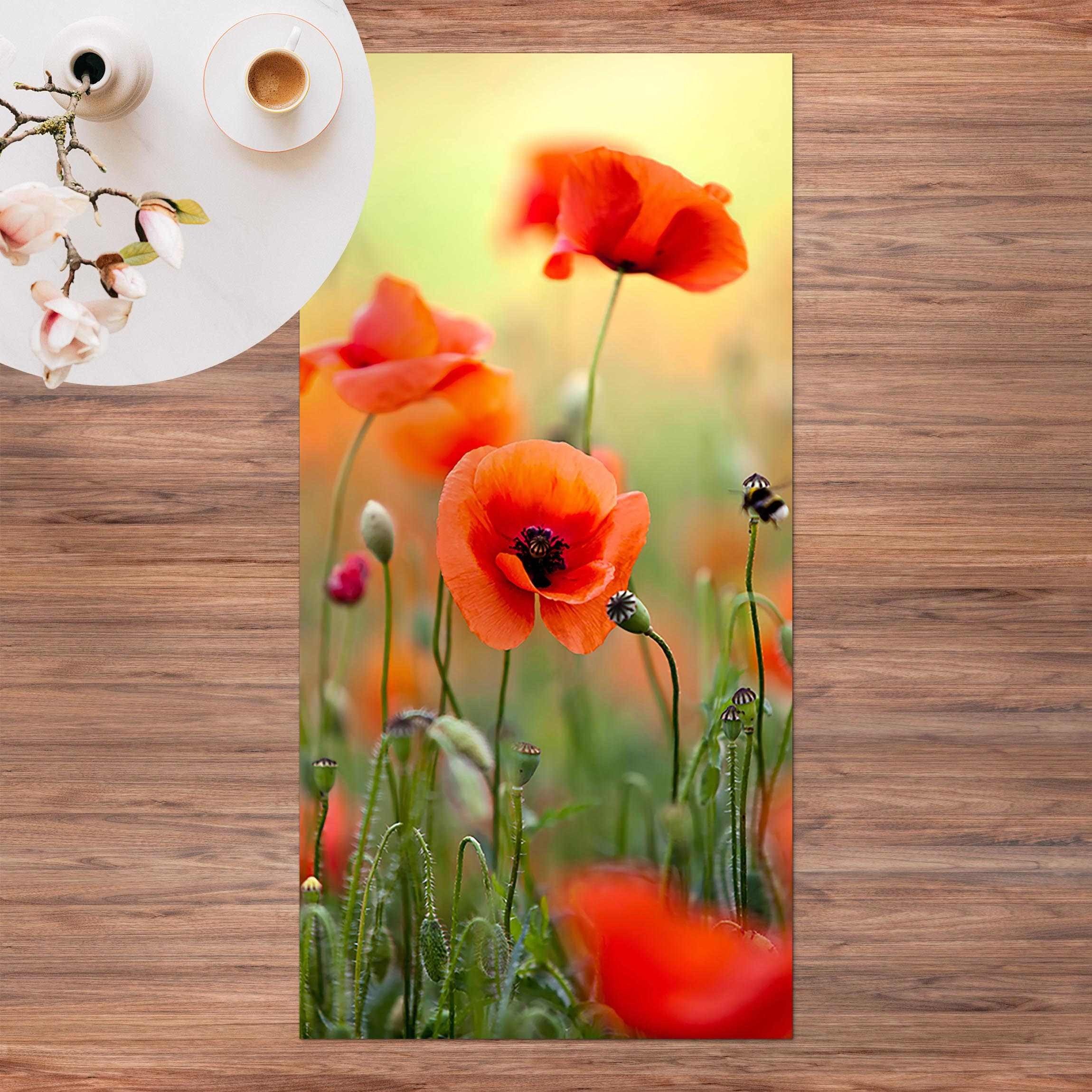 Bilderdepot24 Teppich Teppich Vinyl Flur Küche Blumen funktional lang modern, Läufer - grün glatt, nass wischbar (Schmutz, Tierhaare) Saugroboter & Bodenheizung geeignet