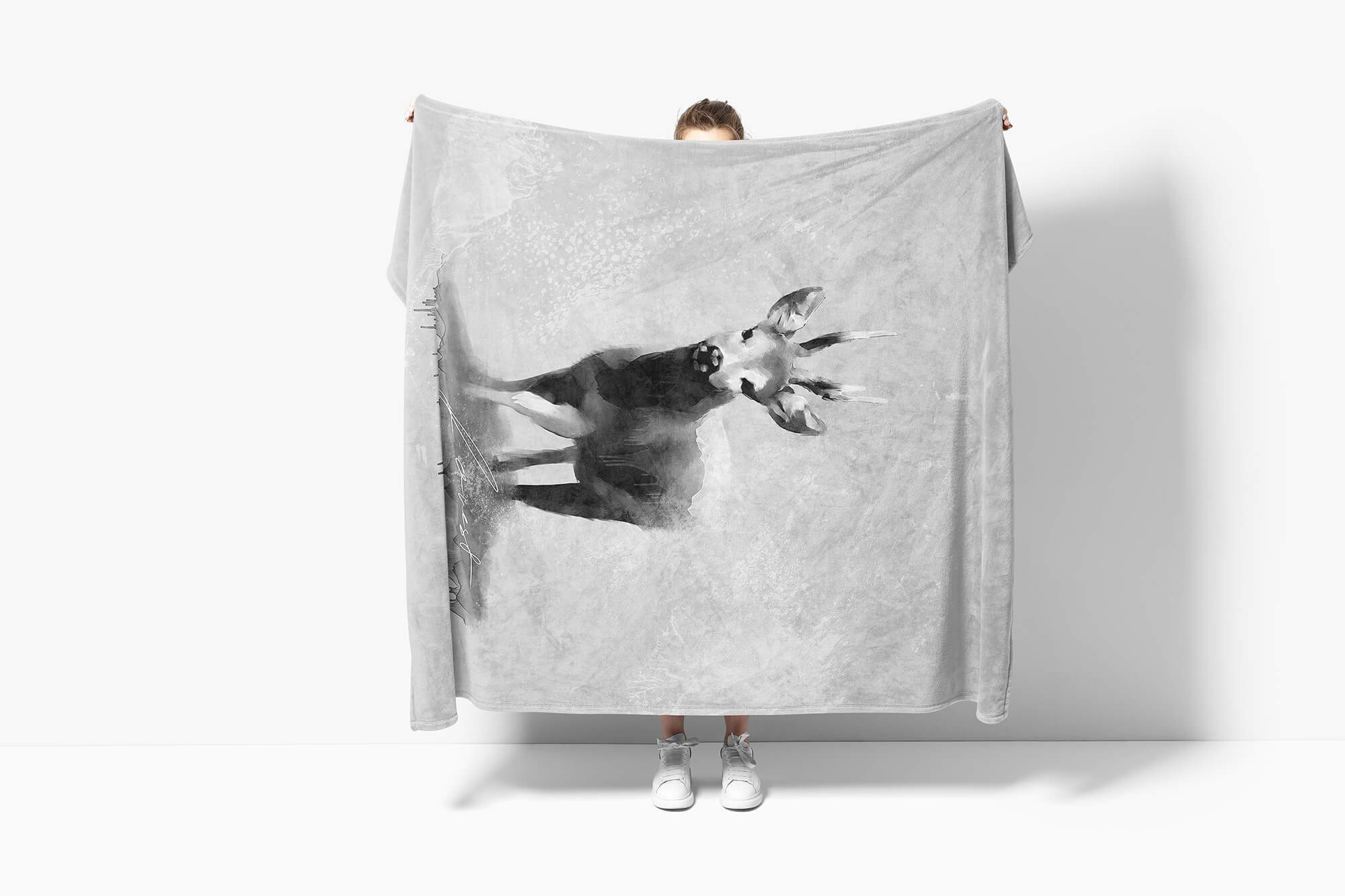 Sinus Grau Strandhandtuch (1-St), Handtuch Handtücher Antilope Saunatuch Kuscheldecke Art Motiv, Handtuch Baumwolle-Polyester-Mix