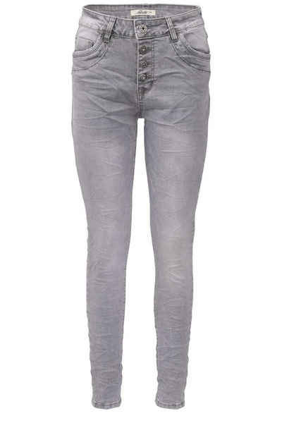 Jewelly Regular-fit-Jeans Jeans mit Crash Optik Grau, Boyfriend Schnitt