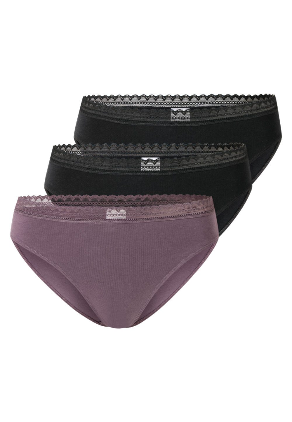 Schiesser Slip Rio-Slips (Set, 3-St., 3er Pack) schwarz / lila, Spitzenbund günstig online kaufen