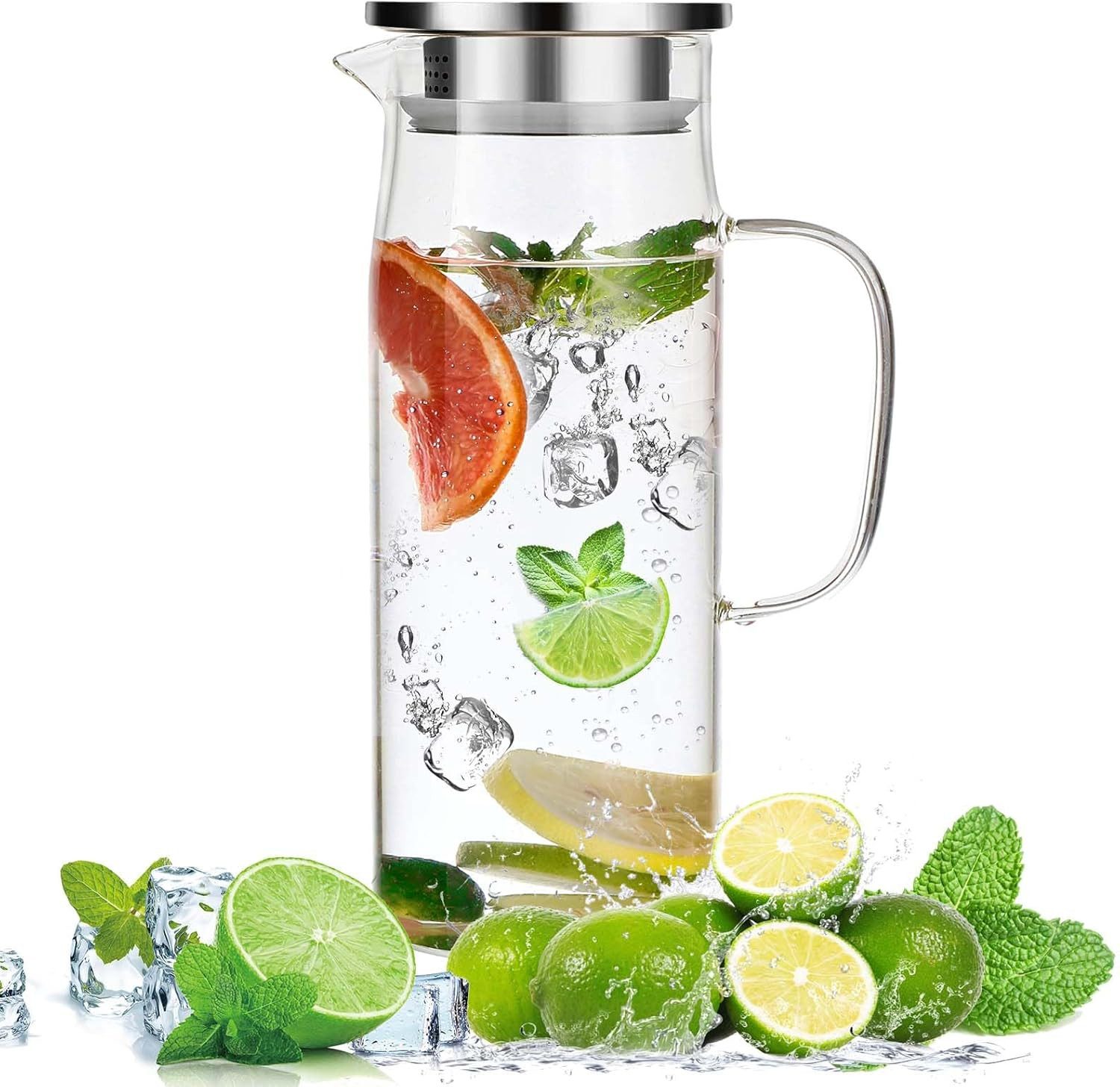 Karaffe 1.5L Wasserkaraffe aus Glas Wasserkrug mit Deckel
