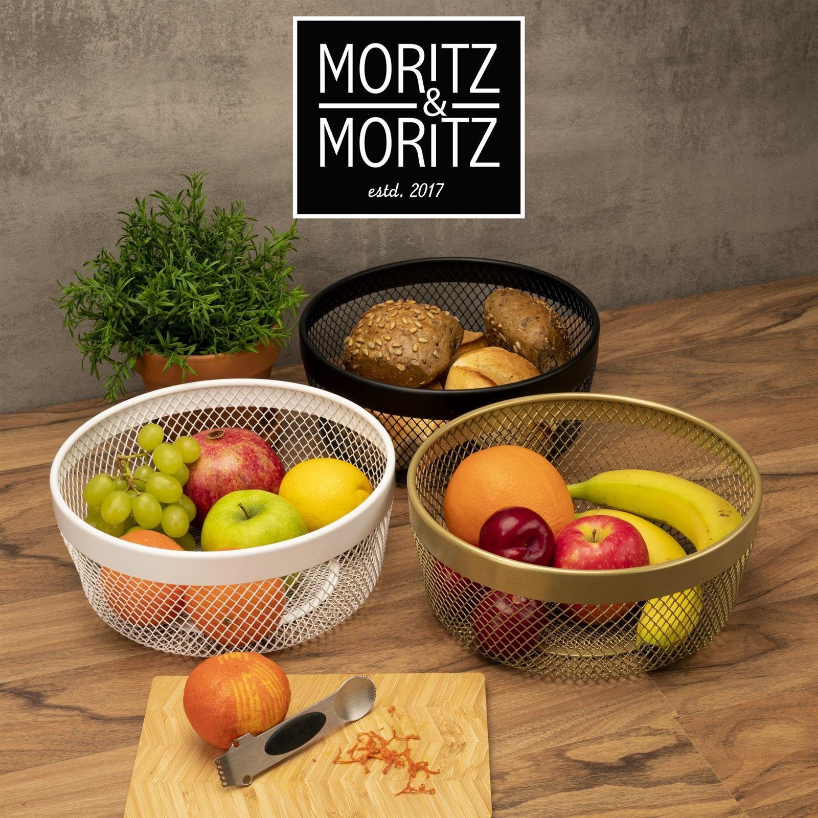 Moritz & Moritz Obstschale Obstkorb Metall, Früchte, Gemüse Schwarz, Korb (25cm, und für Geschenke, 2-tlg), Brot