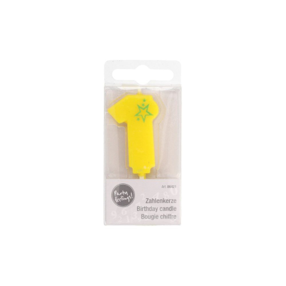 PAPSTAR Geburtstagskerze Zahlenkerze, Mini 6,8 cm gelb "1"