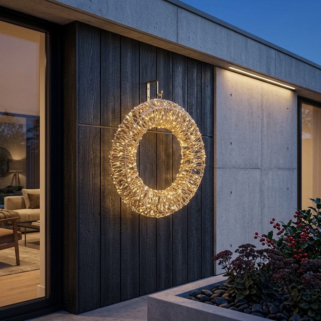 Home-trends24.de LED Dekofigur LED Kranz Gold Wanddeko Hänge Deko Weihnachten Innen Außen Ø 38 cm, LED