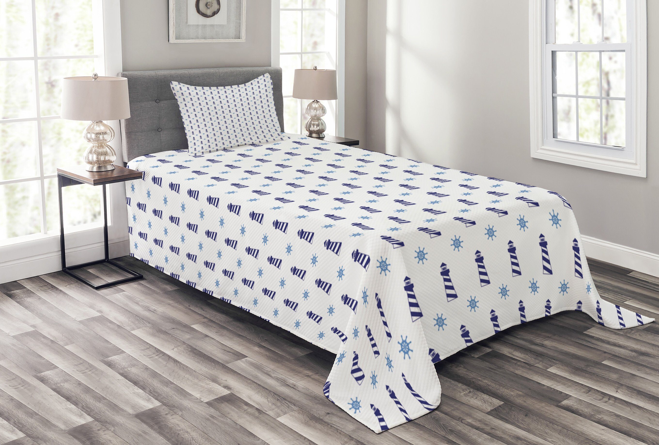 Tagesdecke Set mit Kissenbezügen Muster Abakuhaus, Navy Waschbar, Aufwändiger blau Aqua