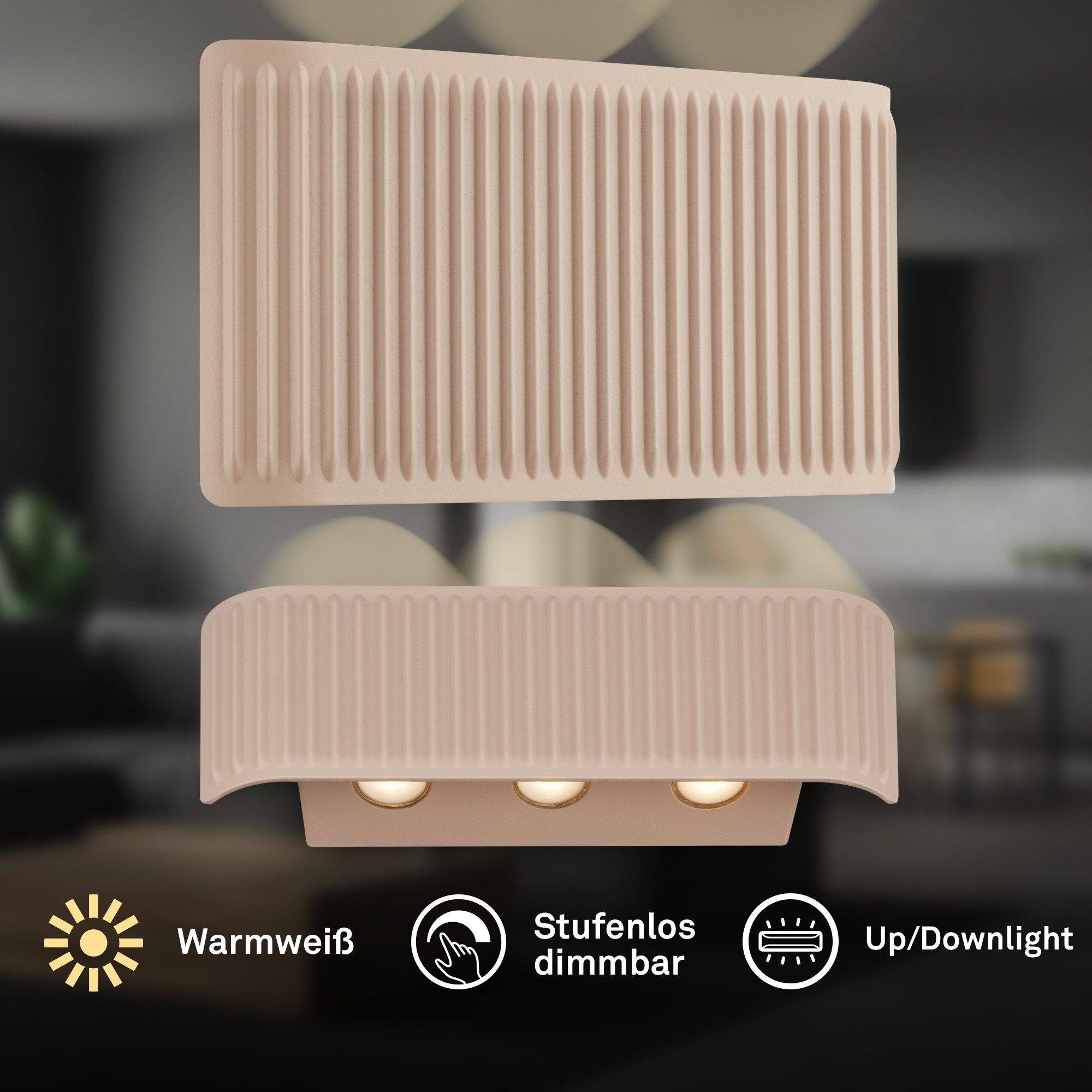 Briloner Leuchten LED Wandleuchte Wandlampe Akku USB-C Touch Dimmbar Up-/Downstrahler Linsenoptik, LED fest integriert, 2700K, 17,5/28,5x9x4,5 cm, Wohnzimmer, Flur, Schlafzimmer
