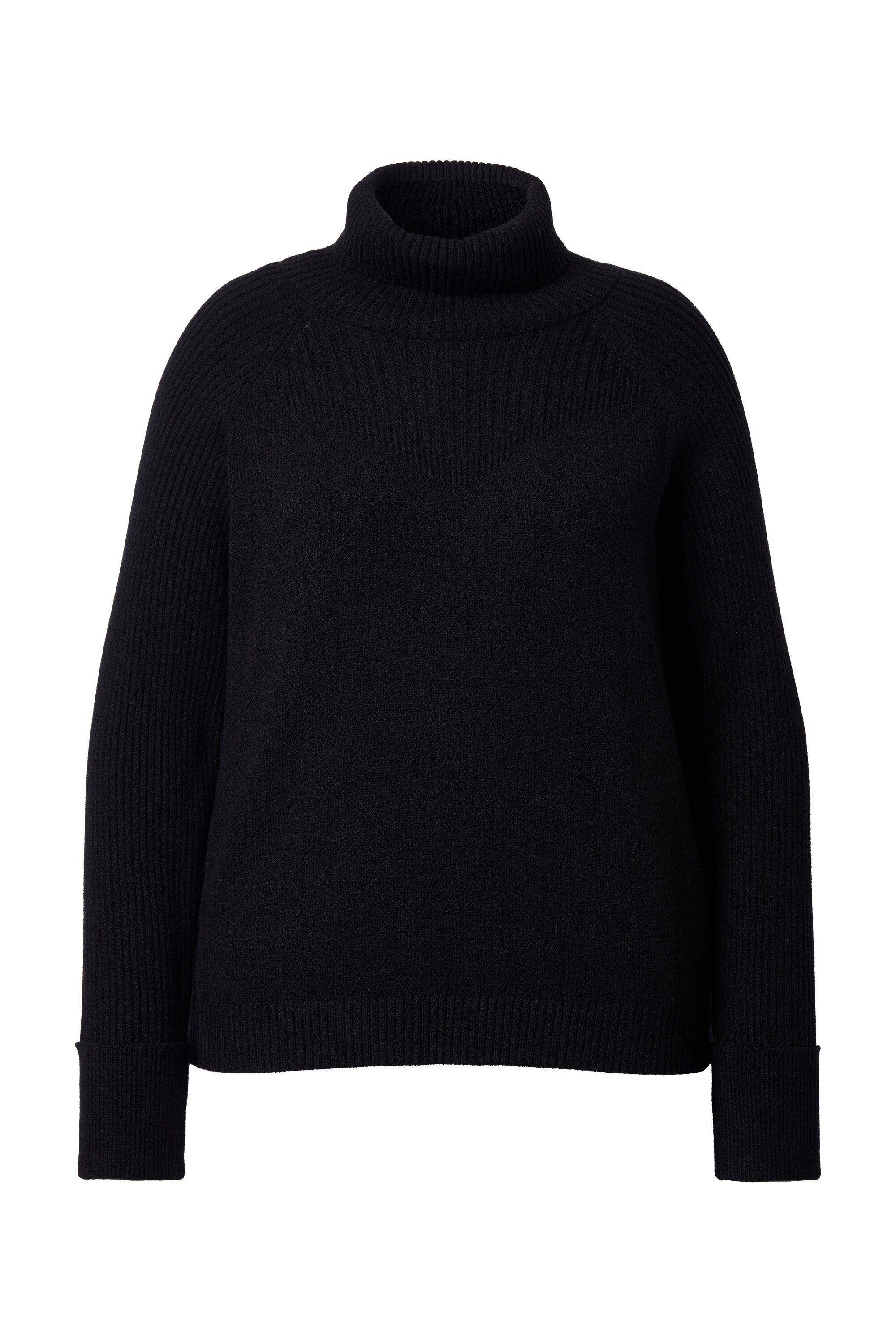 Ulla Popken Strickpullover Pullover etwas kürzer Rollkragen Raglan-Langarm günstig online kaufen