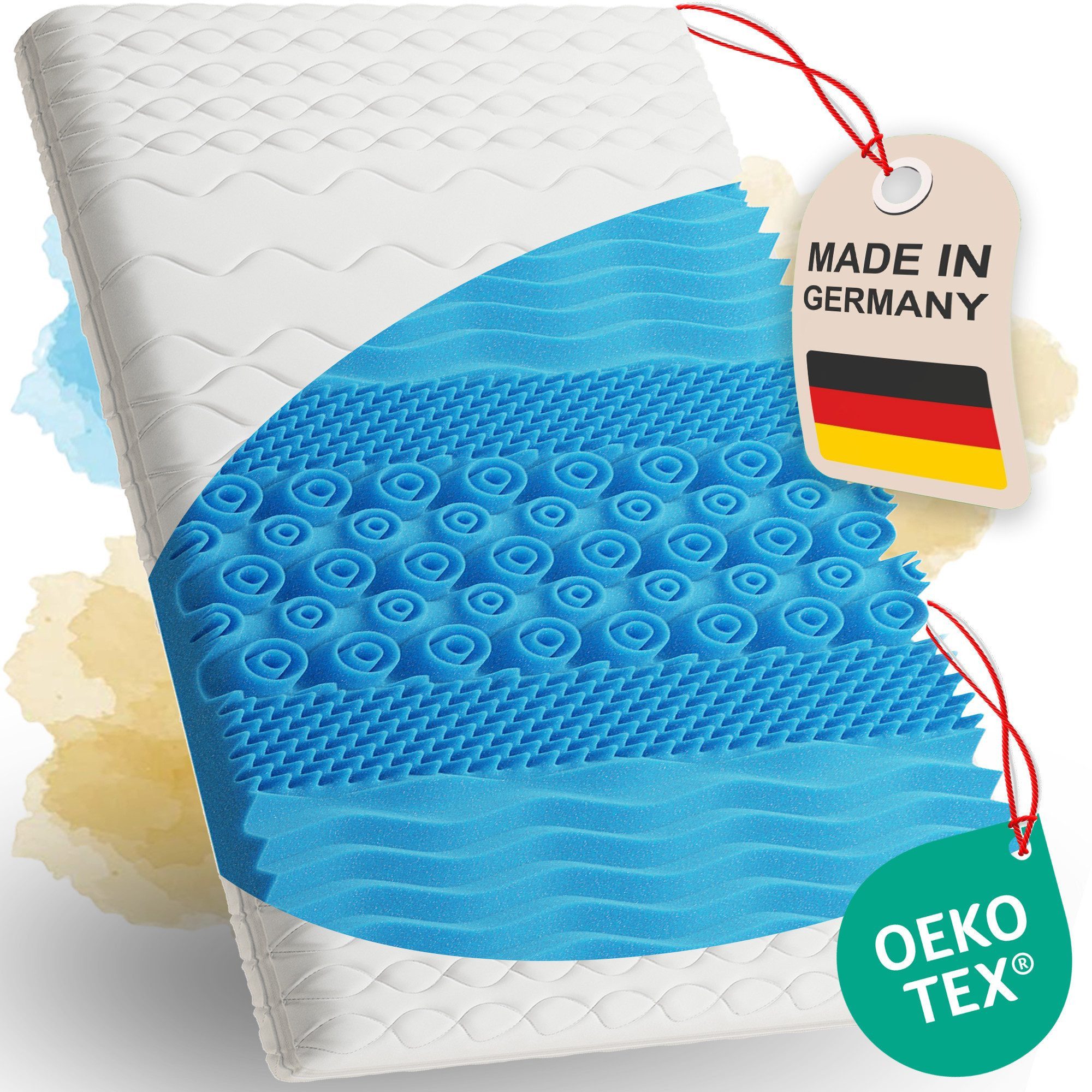 KNERST, Topper Matratzentopper 90x200–180x200cm 7 Zonen orthopädisch Made in Germany, 5 cm hoch, Kaltschaum (Polyurethan), Topper 90 x 190 Boxspringbett OEKO-TEX waschbarer Bezug