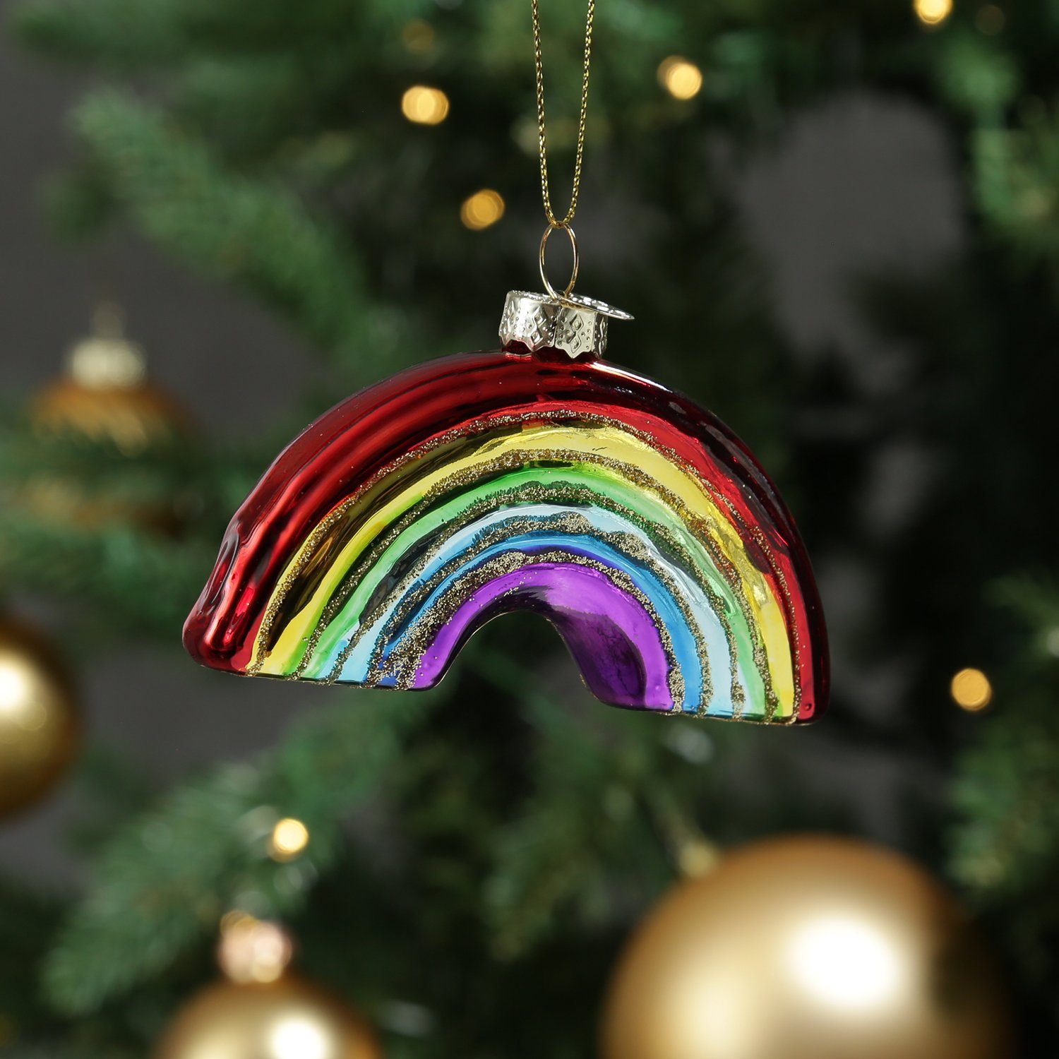 MARELIDA Christbaumschmuck Weihnachtsbaumschmuck Regenbogen Rainbow bunt mit Glitzer Glas L: 10cm