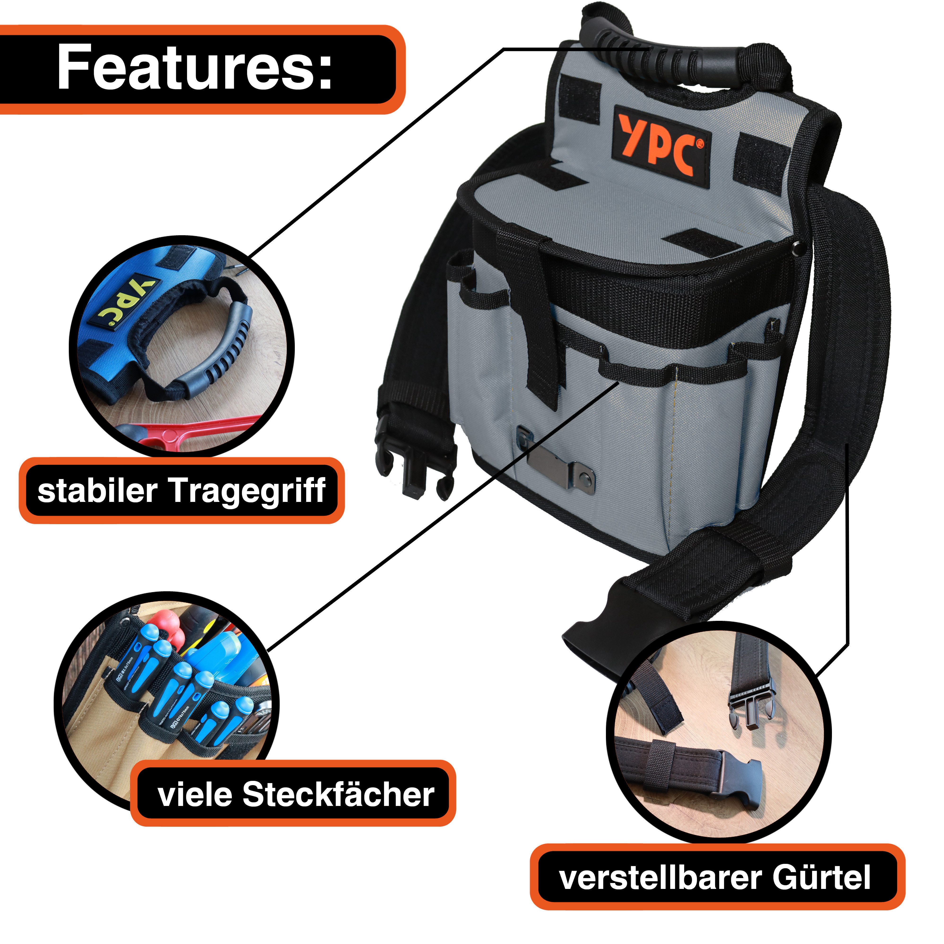 YPC Werkzeugtasche Rapid Werkzeug Gürteltasche XXL, Profi Werkzeuggürtel