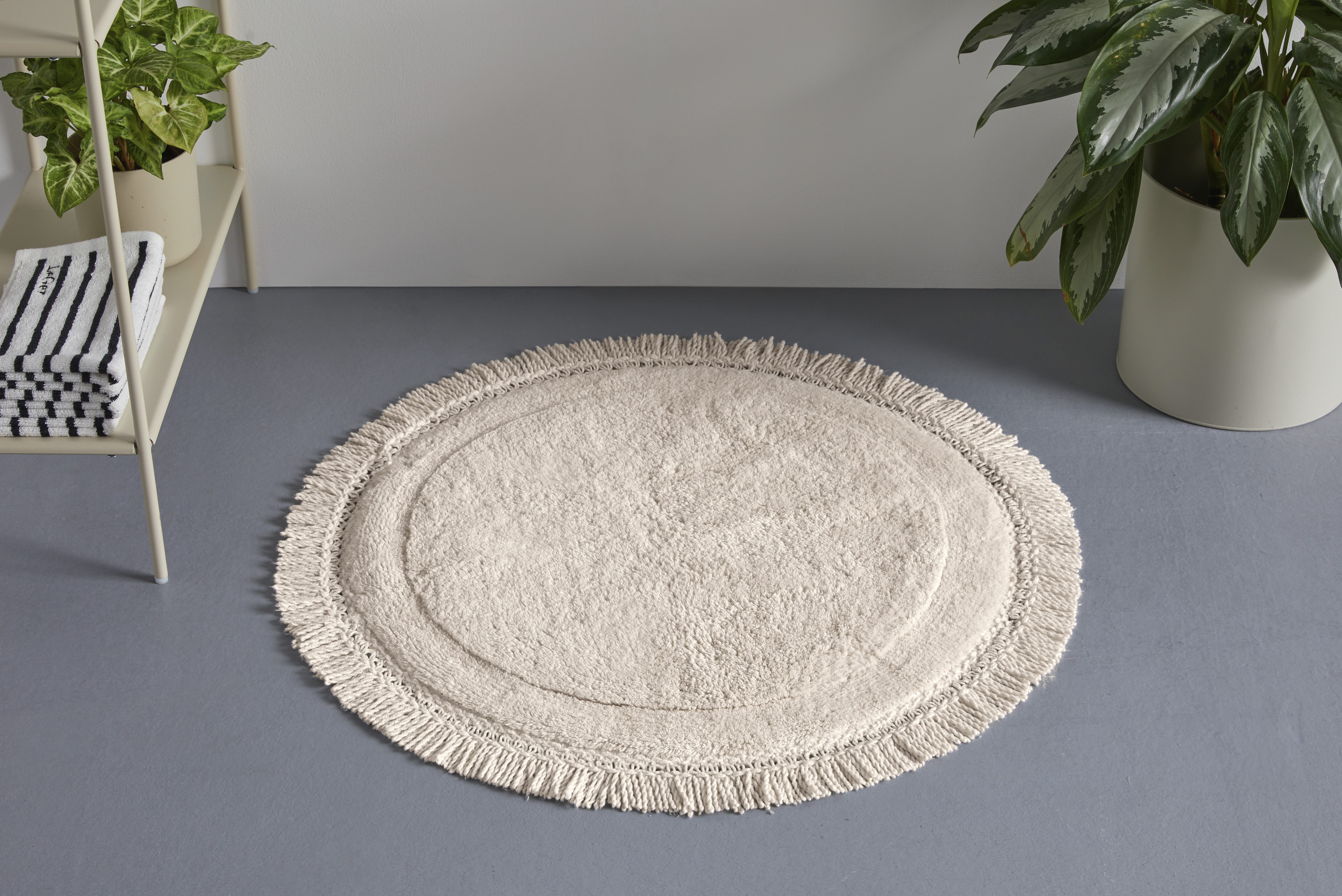 LeGer Home by Lena Gercke Badematte Tamsin, Badvorleger, Badezimmer Teppich, Höhe 20 mm, strapazierfähig, fußbodenheizungsgeeignet, Baumwolle, rund, mit Fransen, Badteppich, Badematte, Baumwolle