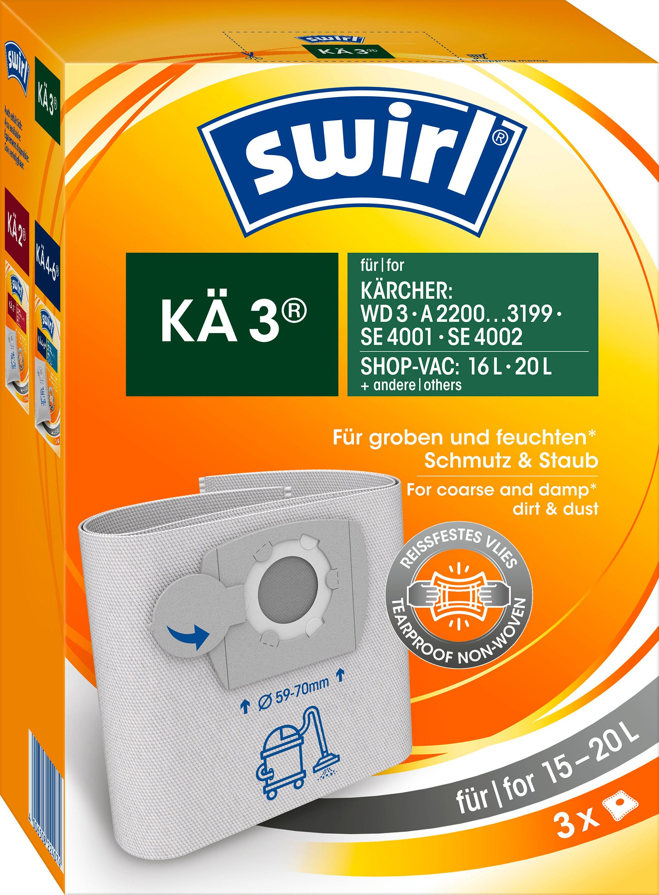 Swirl Staubsaugerbeutel KÄ 3®, 3 St., Staubsaugerbeutel für Kärcher & Shop-Vac Nass- und Trockensauger