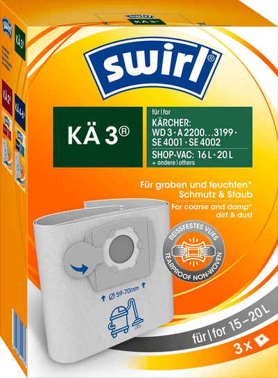 Swirl Staubsaugerbeutel KÄ 3®, 3 St., Staubsaugerbeutel für Kärcher & Shop-Vac Nass- und Trockensauger