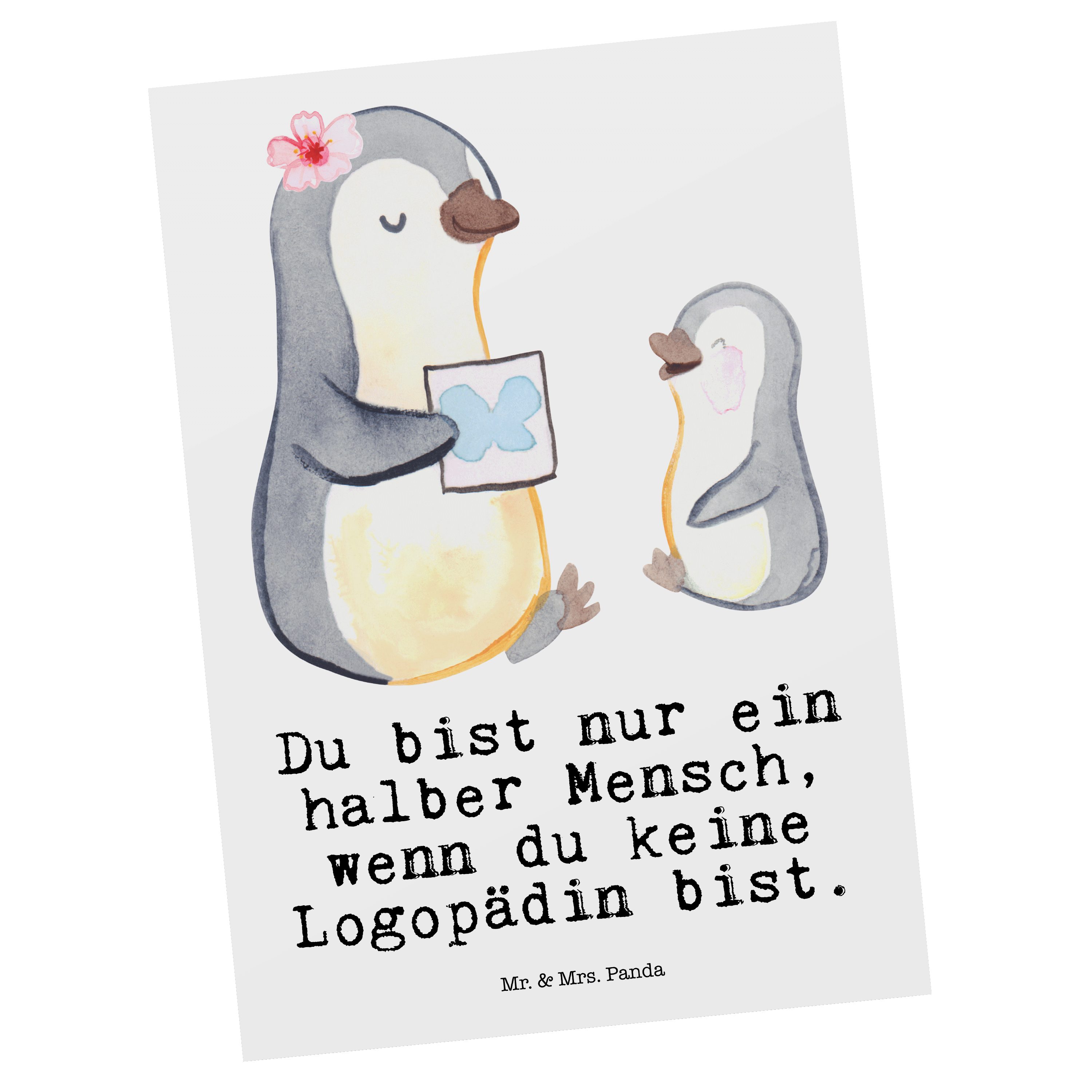 Mr. & Mrs. Panda Postkarte Logopädin mit Herz - Weiß - Geschenk, Kollegin, Ausbildung, Geschenkk