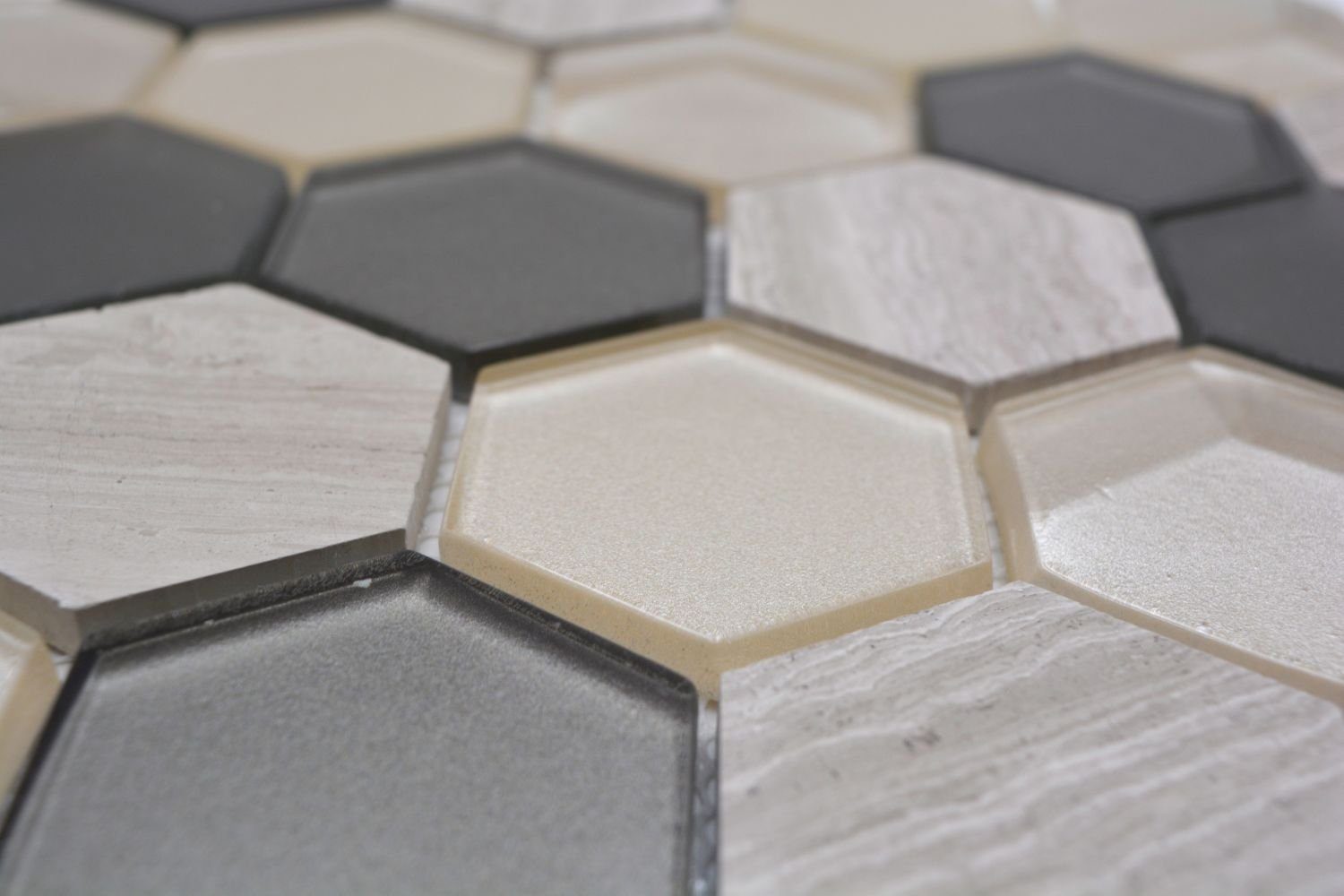 Mosani Mosaikfliesen Naturstein Glasmosaik Mosaikfliesen Hexagonal perlmutt beige creme