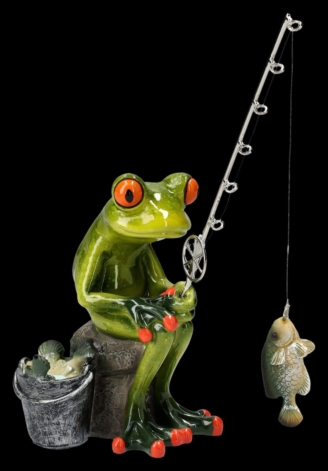 Figuren Shop GmbH Tierfigur Lustige Frosch Figur beim Angeln - Angler Dekofigur Tierfigur Deko