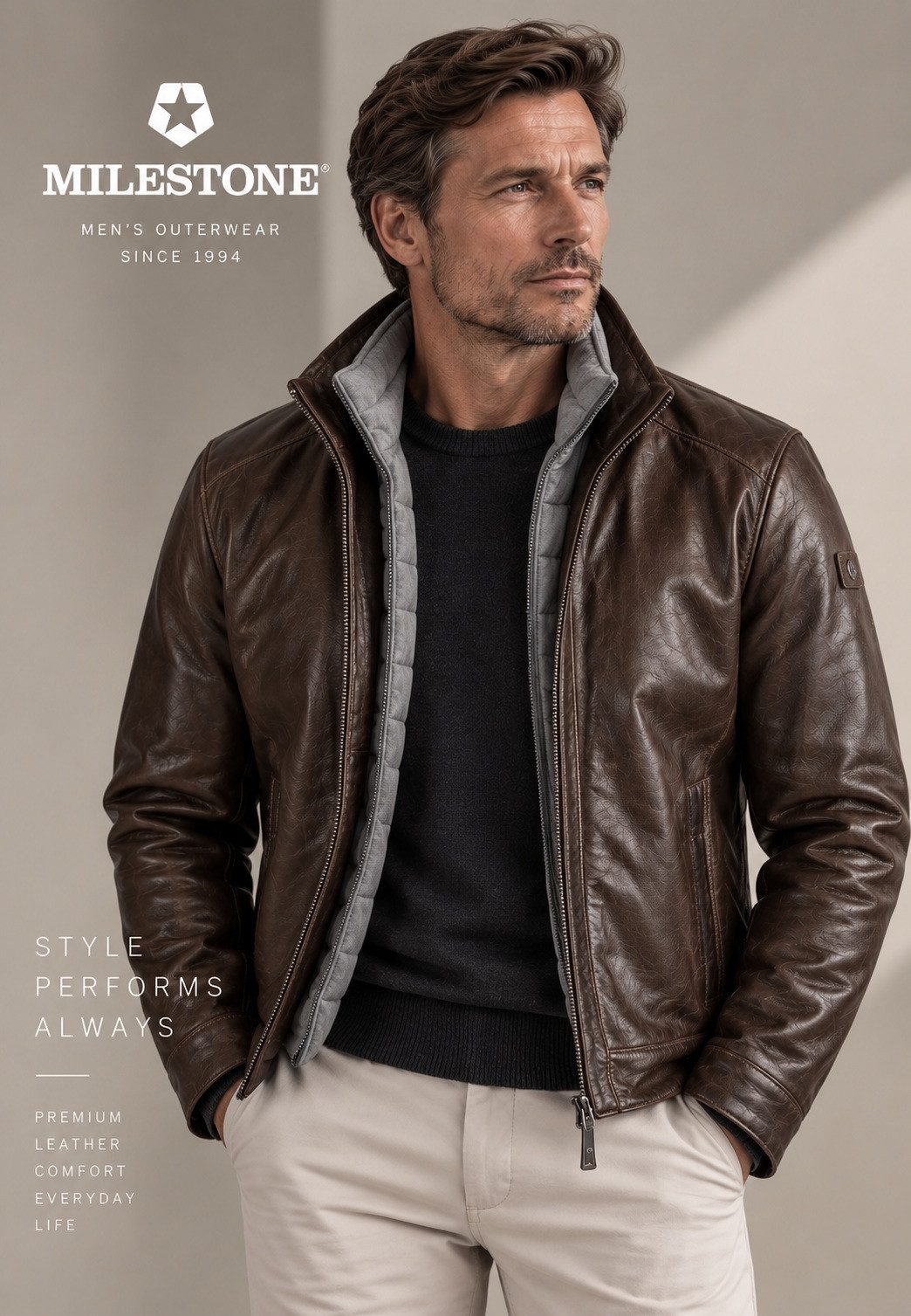 MILESTONE Lederjacke MSBarney Lammleder 2-Tone Optik mit herausnehmbarem Windstopper