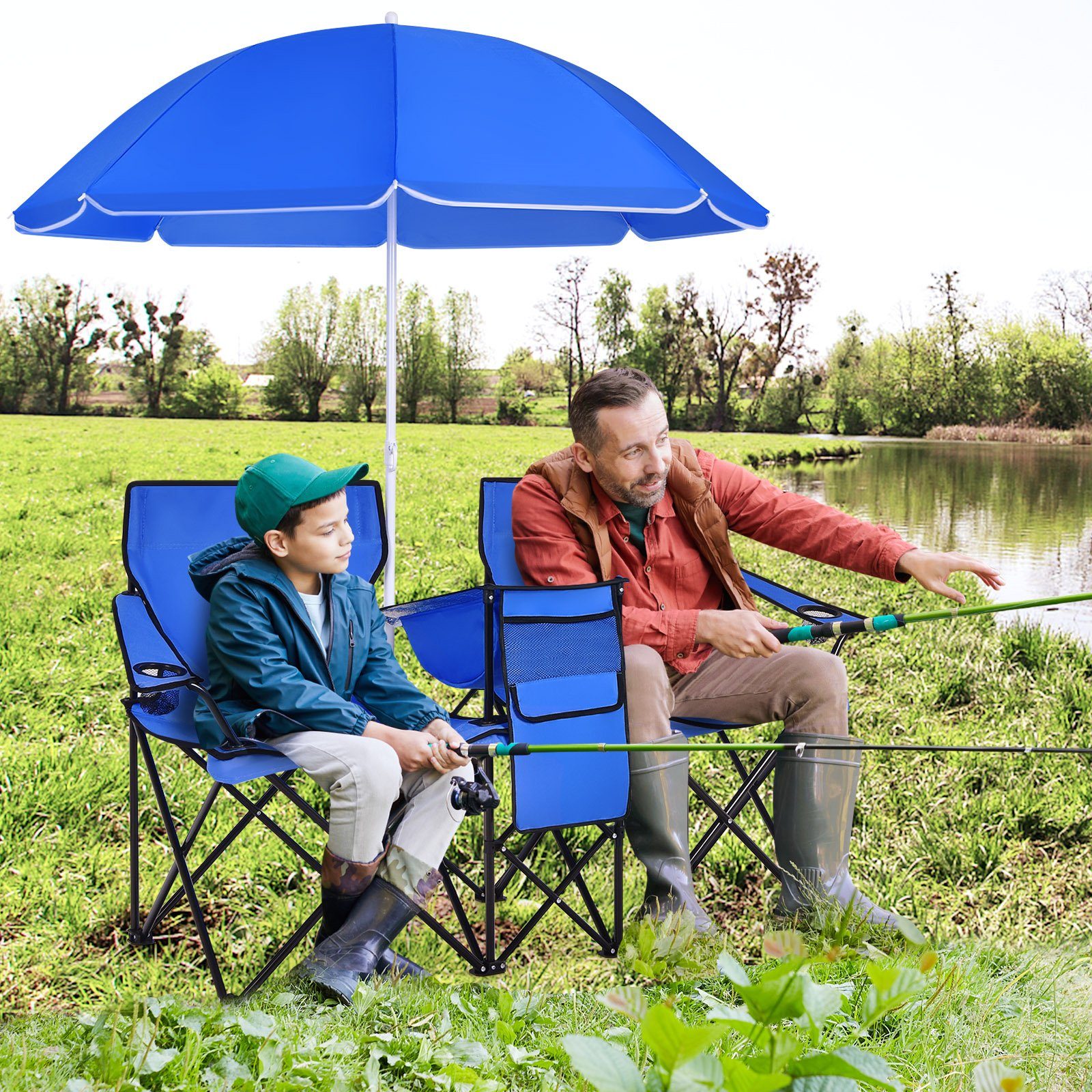 Getränkehalter COSTWAY & mit Kühltasche, Sonnenschirm, Campingstuhl, faltbar Blau