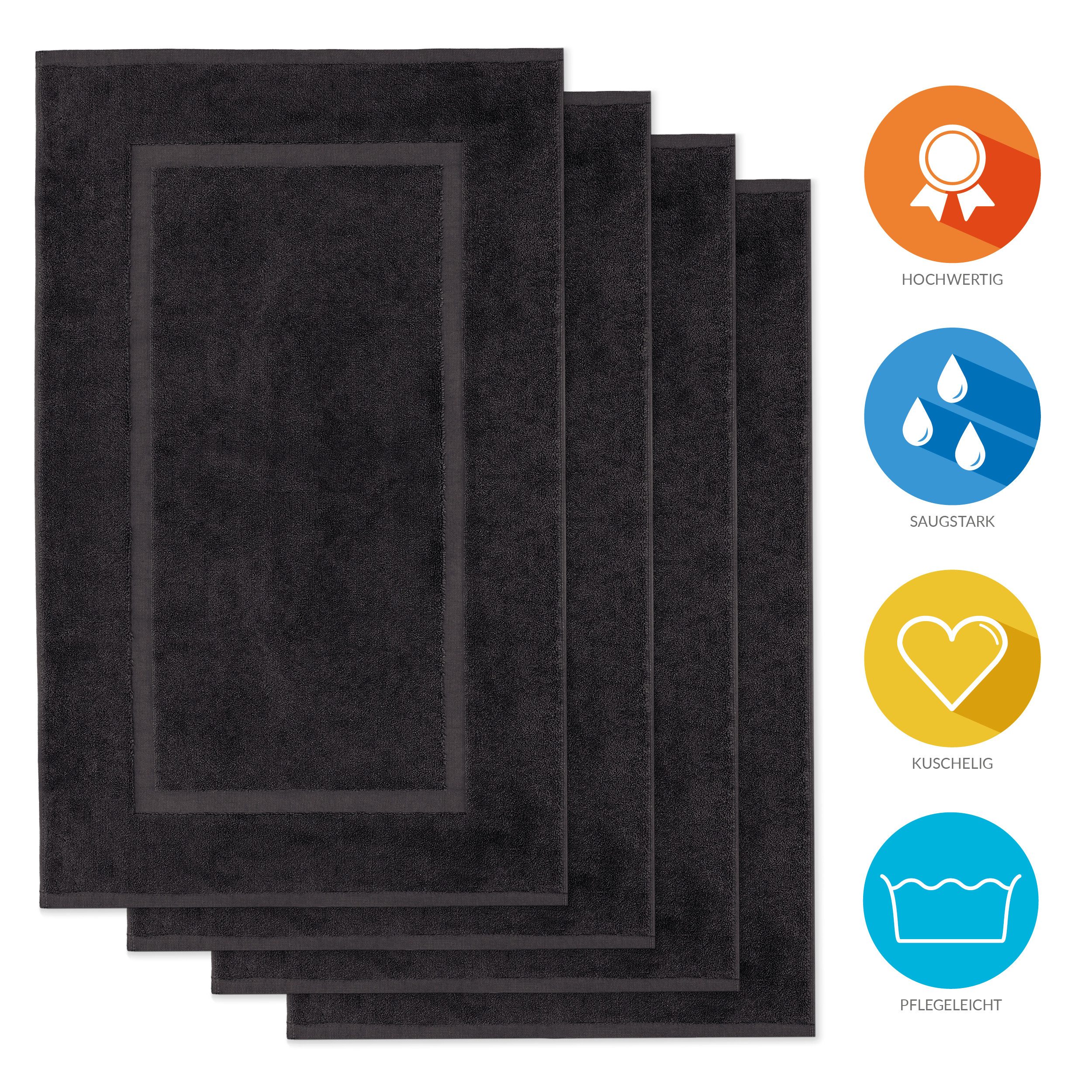 Lavea Badematte 4er Set Badeteppiche Elena Frottee 50x80 cm Badvorleger, 100% Baumwolle, 500 g/m² Frottier, weich & saugstark, pflegeleicht