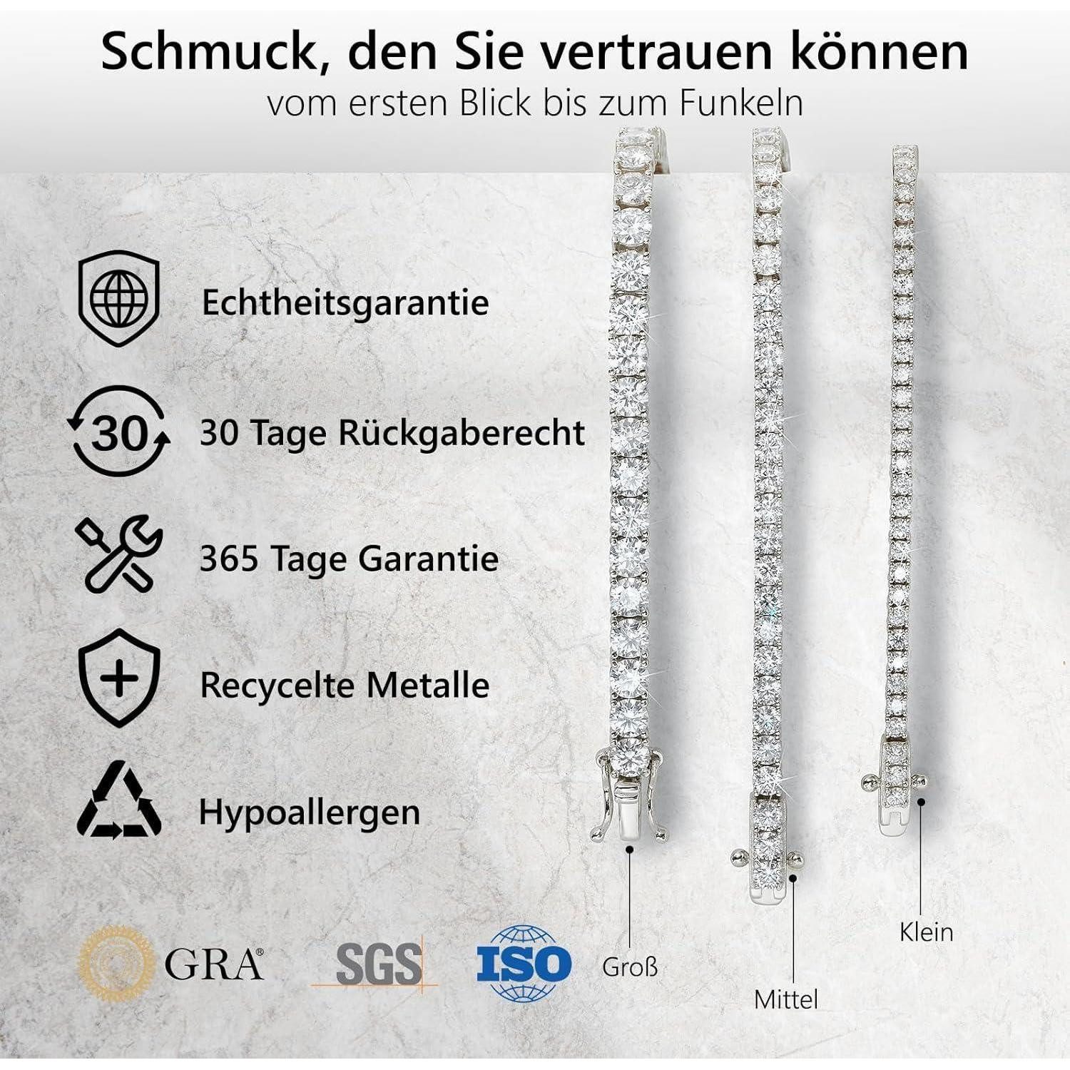 LuxusKollektion Ketten und Armband Set Moissanite Tennisarmband Damen 925 Silber 3/4mm 5,29-13,5 Karat VVS1 D