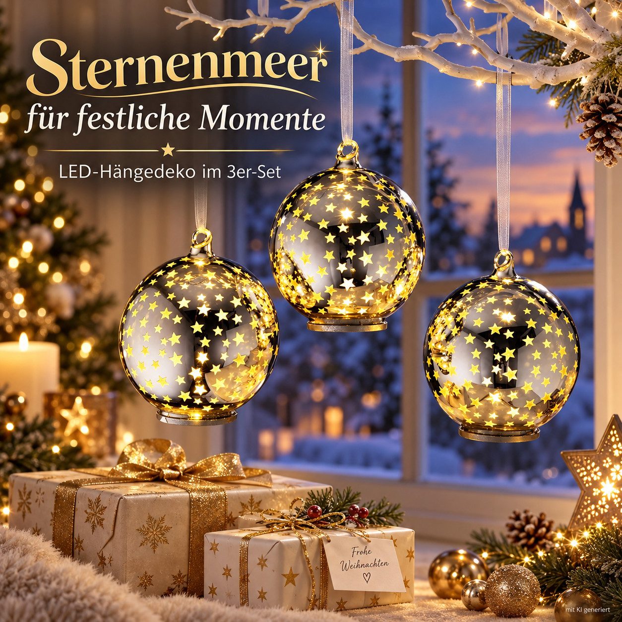 Weltbild LED Dekolicht LED-Hängedeko Sternenmeer 3er Set LED Sterne Hängedekoration, Lichterdeko Weihnachtsdeko Sternenbeleuchtung Adventsdeko