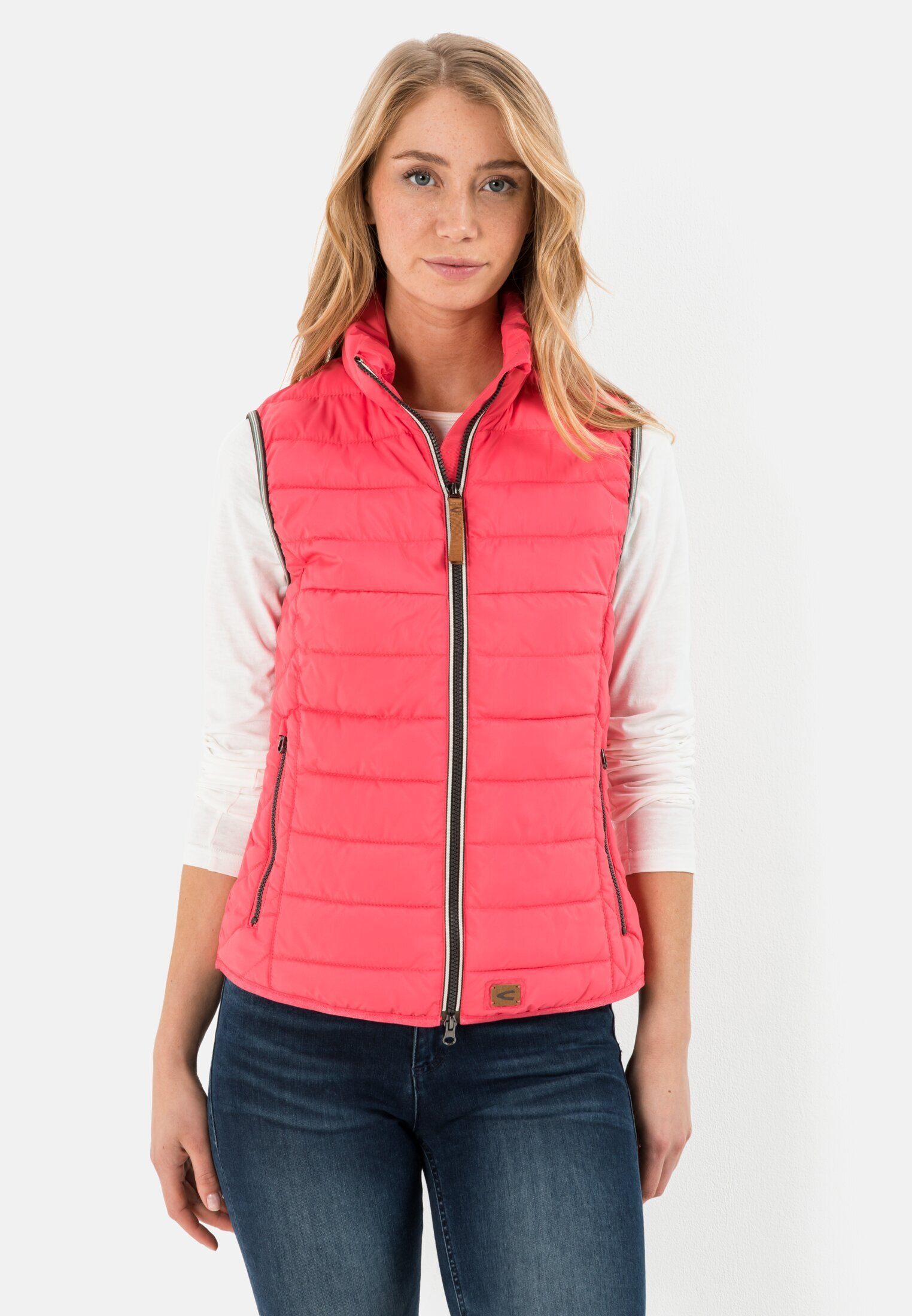 Steppweste Pink mit active Stehkragen aus Polyester camel recyceltem