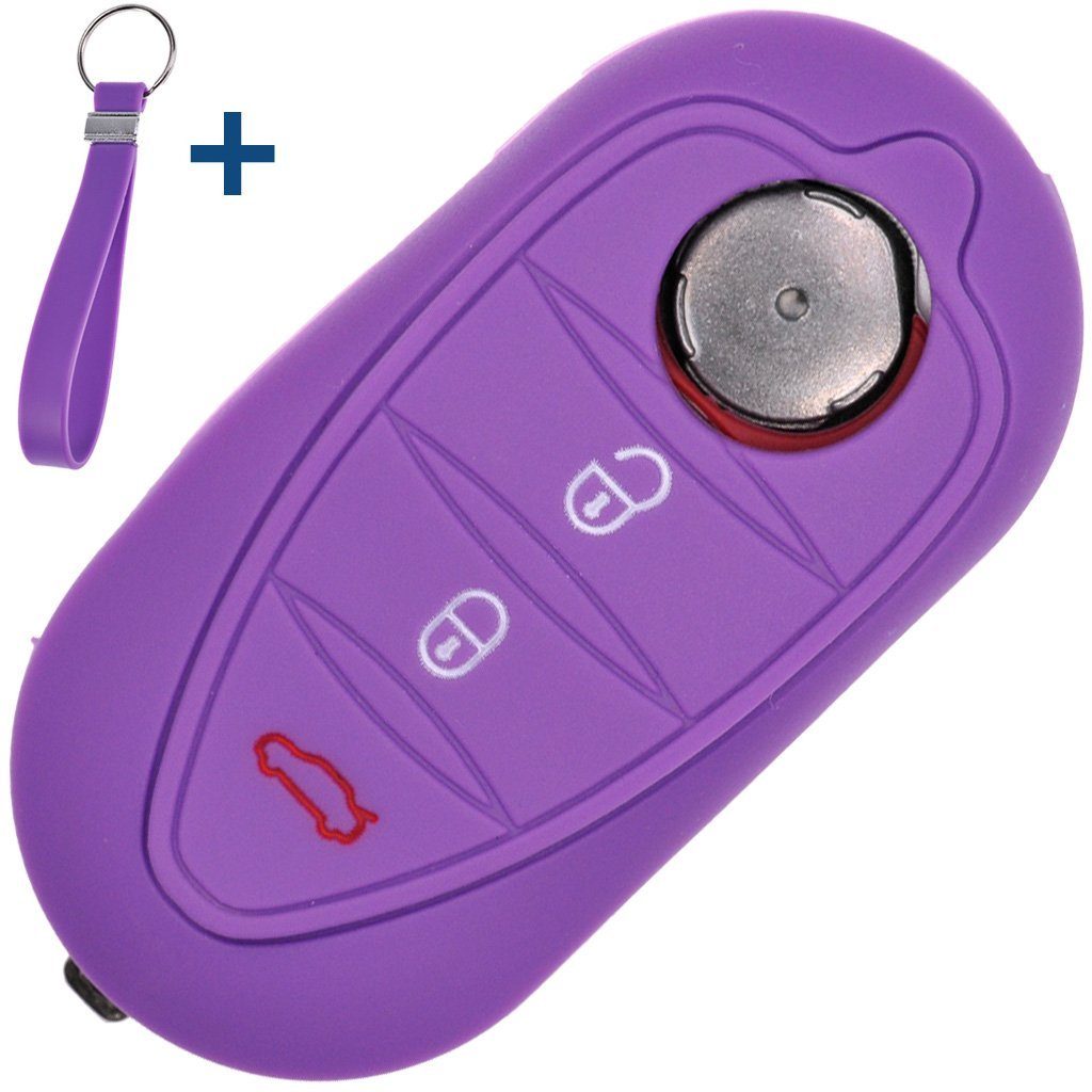 mt-key Schlüsseltasche Autoschlüssel Silikon Schutzhülle mit passendem Schlüsselband, für ALFA Romeo Mito Giulietta 940 4C ab 2008 3 Tasten Klappschlüssel Lila