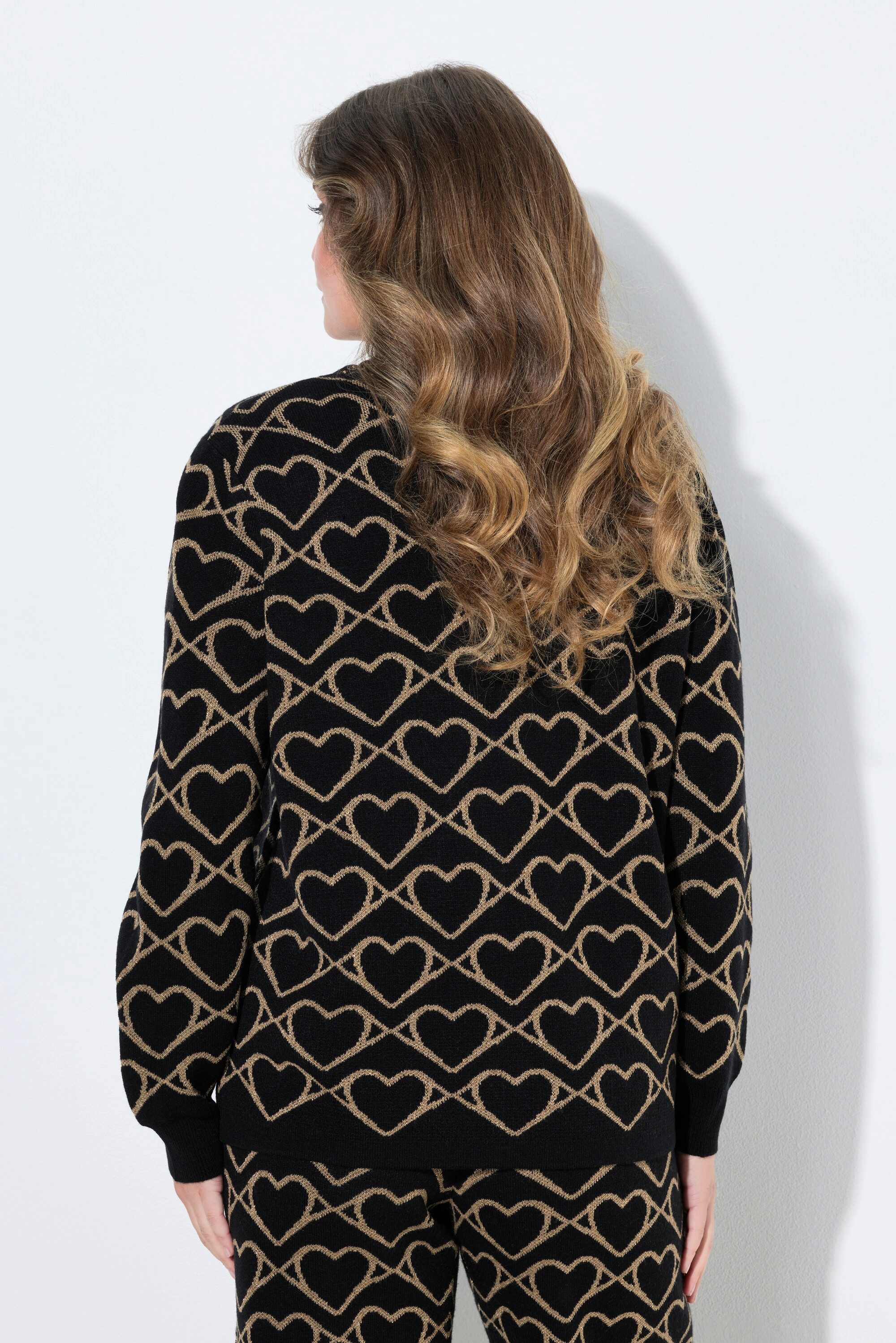 MIAMODA Strickjacke Strickjacke Straight Fit goldenes Herzmuster