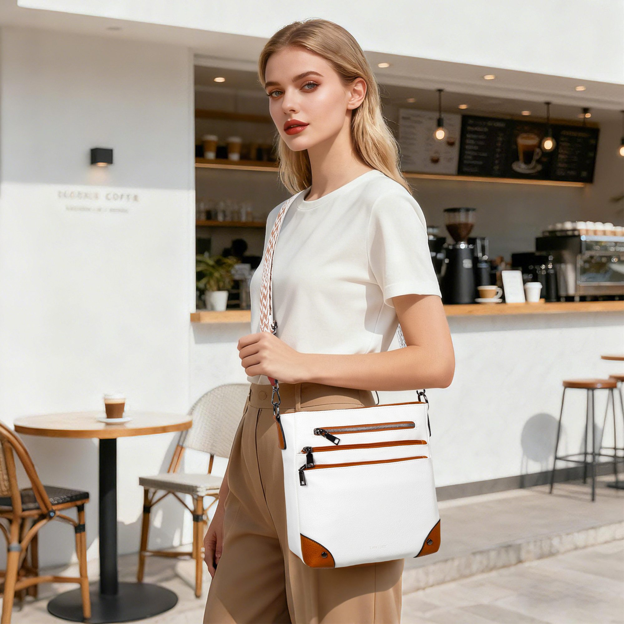 TAN.TOMI Umhängetasche Damen Mittelgroß Schultertasche Mehrere Taschen Crossbody Bag, Mit Verstellbarem Gurt für Schule Arbeit Reisen Ausflug Einkauf