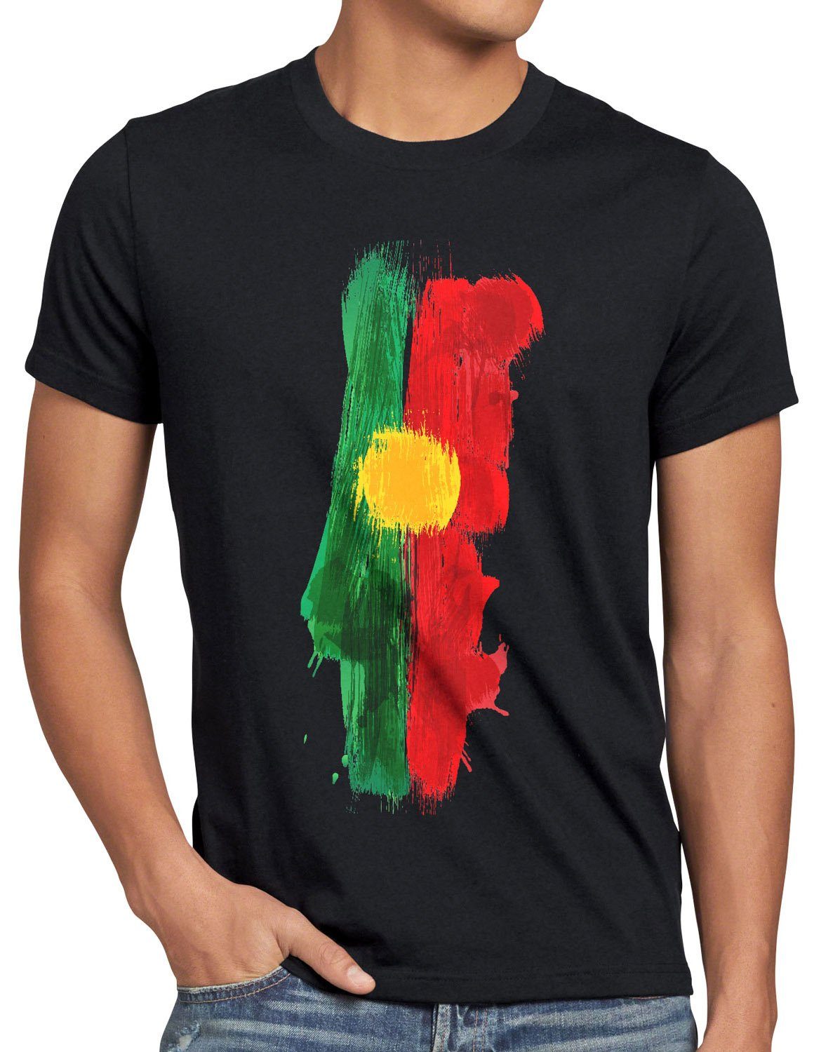 style3 Print-Shirt Herren T-Shirt Sport WM Fußball Portugal EM schwarz Fahne Flagge