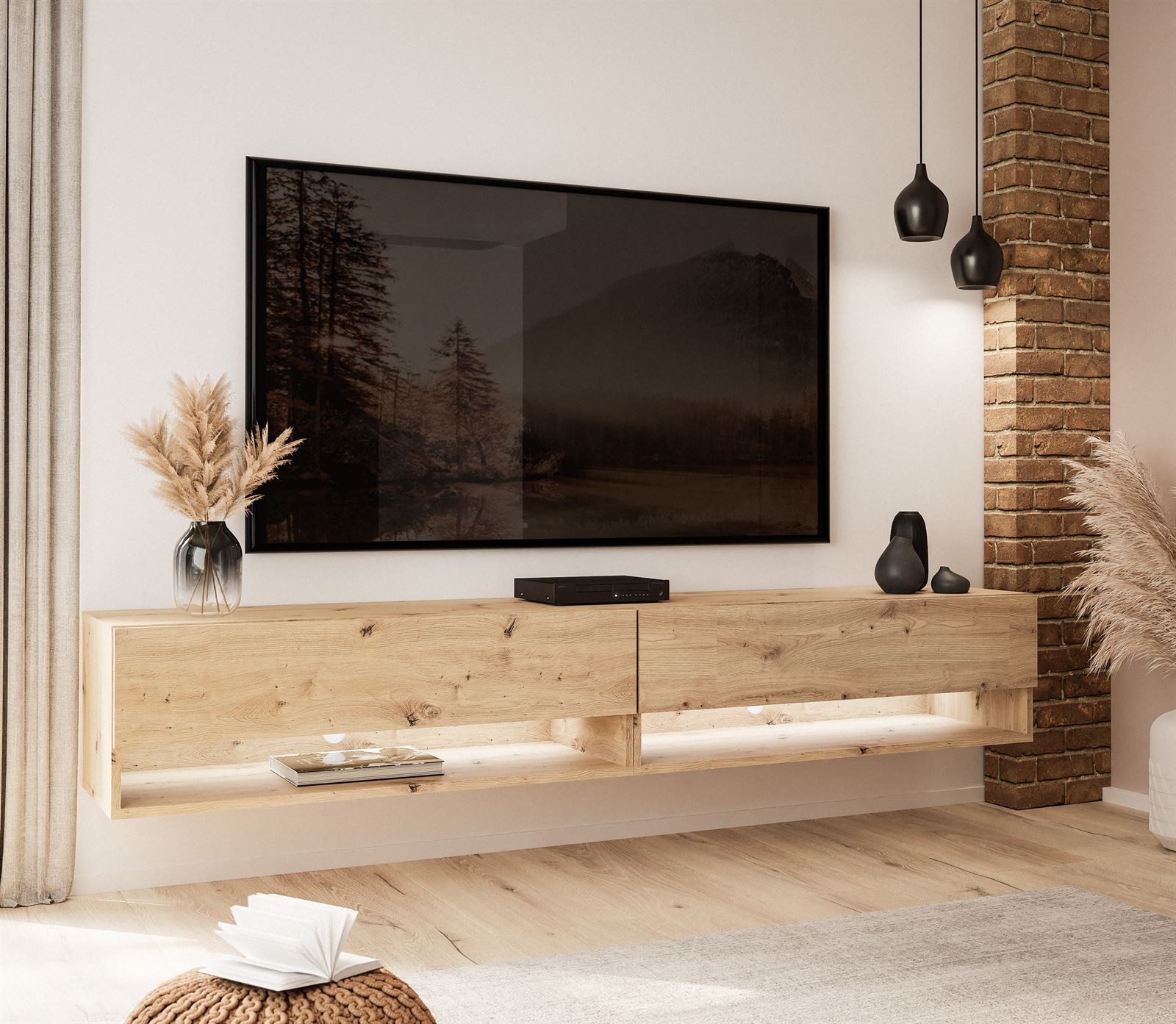 ALLHOUSE24 Lowboard ALISSE 180 cm Breite hängender TV Schrank LOFT Artisan Eiche (2 x Schränke 90 cm breit), Gesamtbreite 180 cm