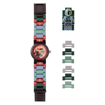 LEGO® Quarzuhr LEGO Star Wars Boba Fett Kinder Uhr, Kinderuhr rund, klein (ca. 28mm) Kunststoffarmband grün, rot, grau