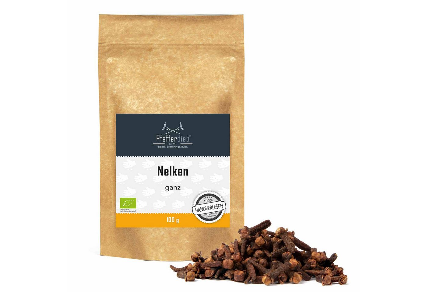 Pfefferdieb Gewürz Nelken handselektiert ganz, BIO, 100g, Würzig, angenehme intensive und süßlich-scharfe Note, sehr aromatisch