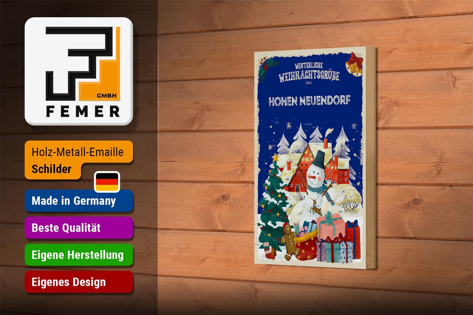 Femer GmbH Holzbild Weihnachtsgrüße HOHEN NEUENDORF 12x18 cm, Feste und Feiertage (1 St), Glatte Holzfaserplatte (MDF), vorn beschichtet