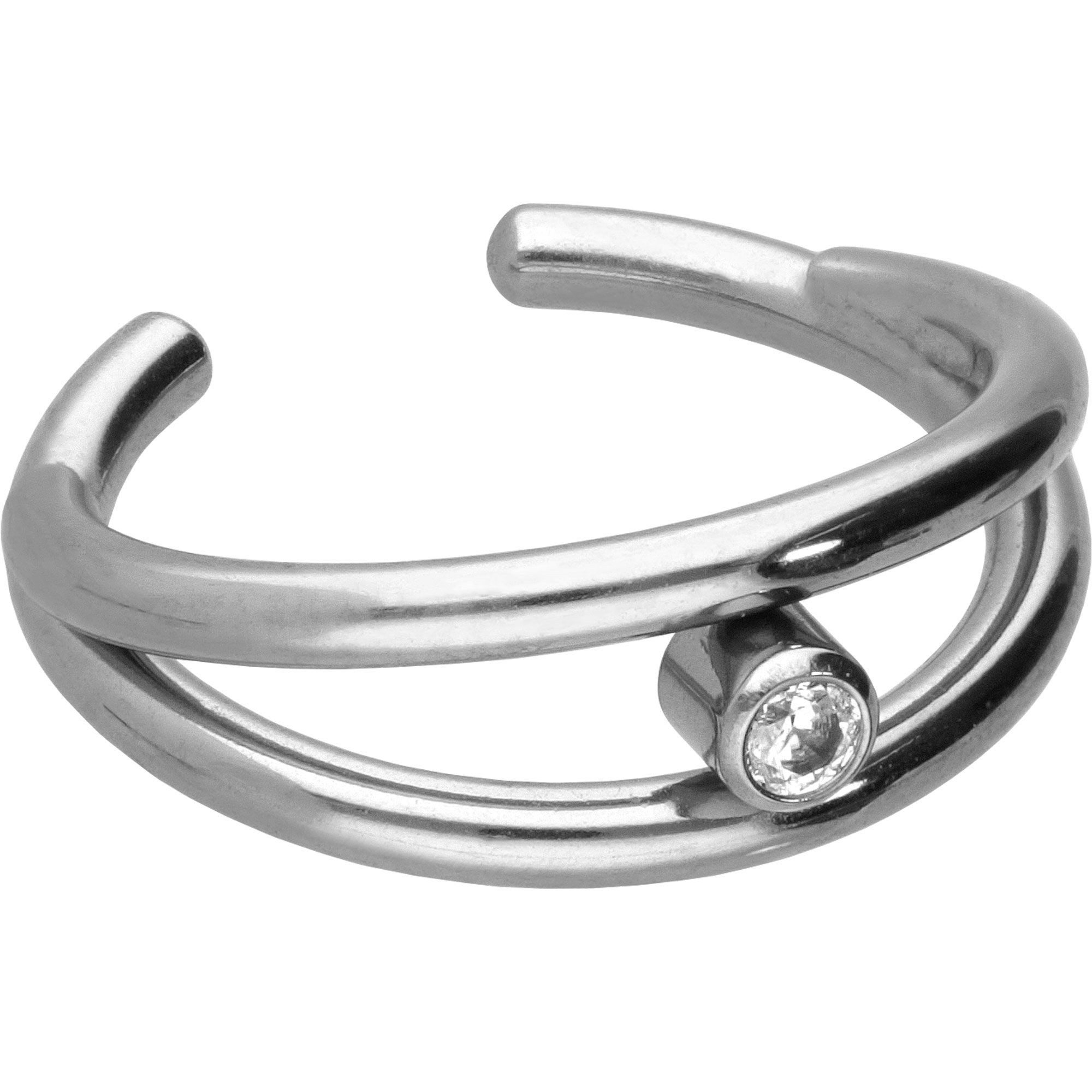 PIERCINGLINE Fake-Spirale Chirurgenstahl Fake Ohrring 2 RINGE + KRISTALL (Fake Piercing-Ringe, 1-tlg)