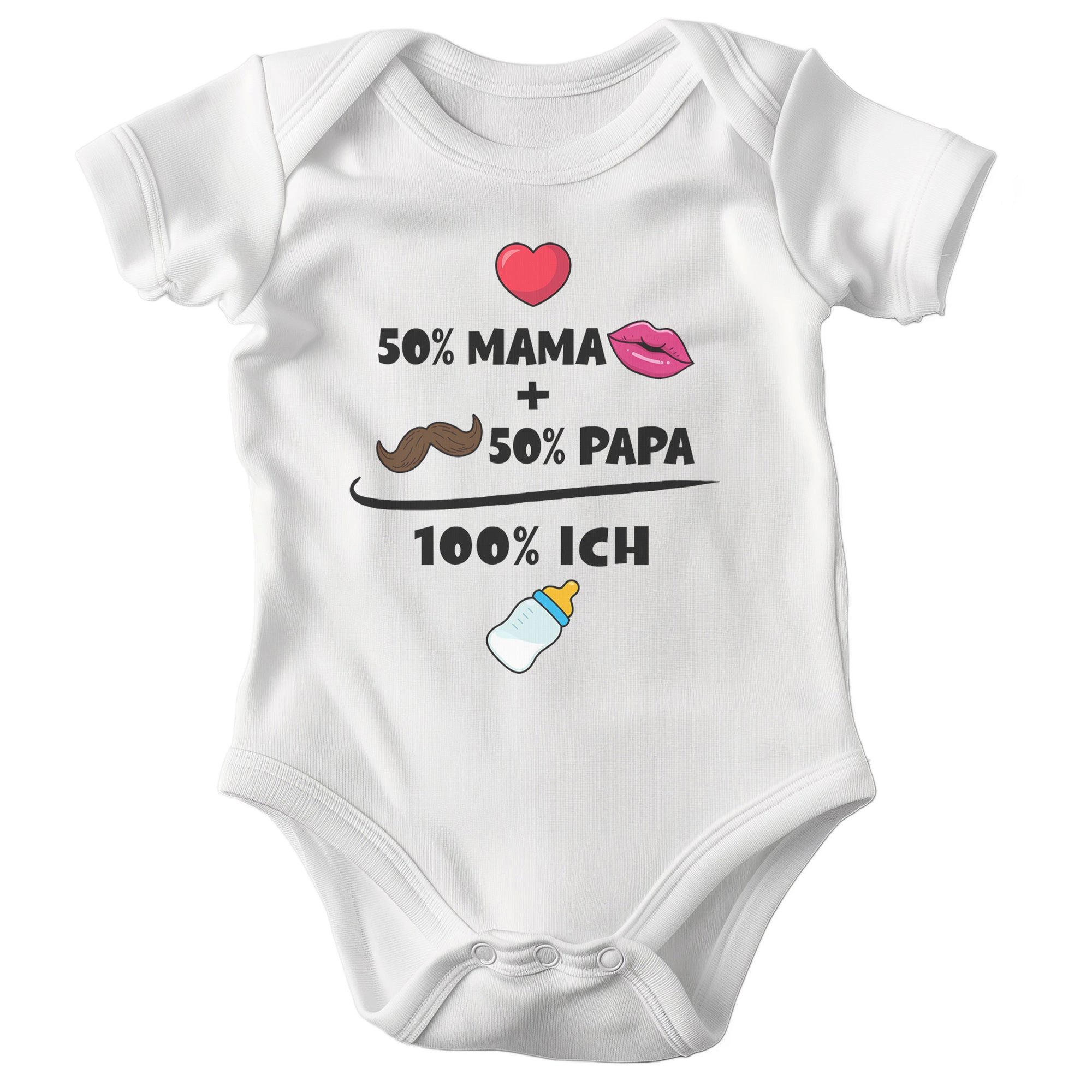 22Feels Kurzarmbody Bio Unisex Babybody Weiß 50% Mama 50% Papa Spruch Lustiges Geschenk BIO-Baumwolle - In Deutschland Bedruckt - Niedlicher Print